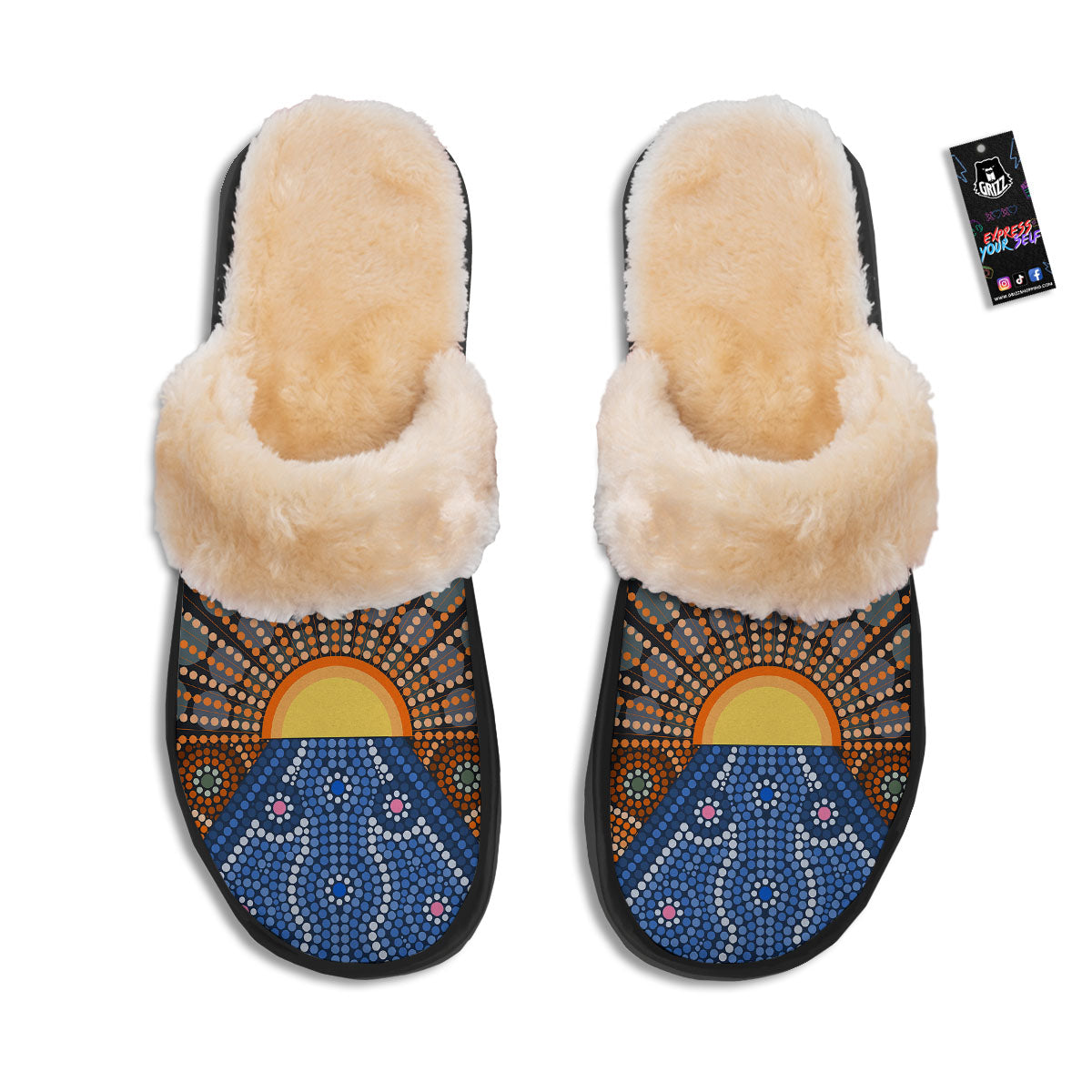 Sunset Art Aboriginal Indigenous Print Slippers-grizzshop