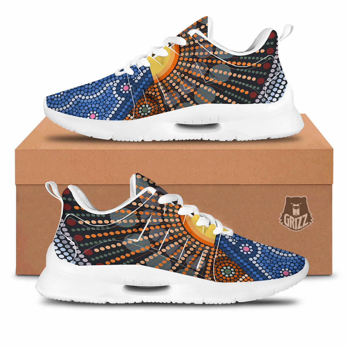 Sunset Art Aboriginal Indigenous Print Tennis Shoes-grizzshop