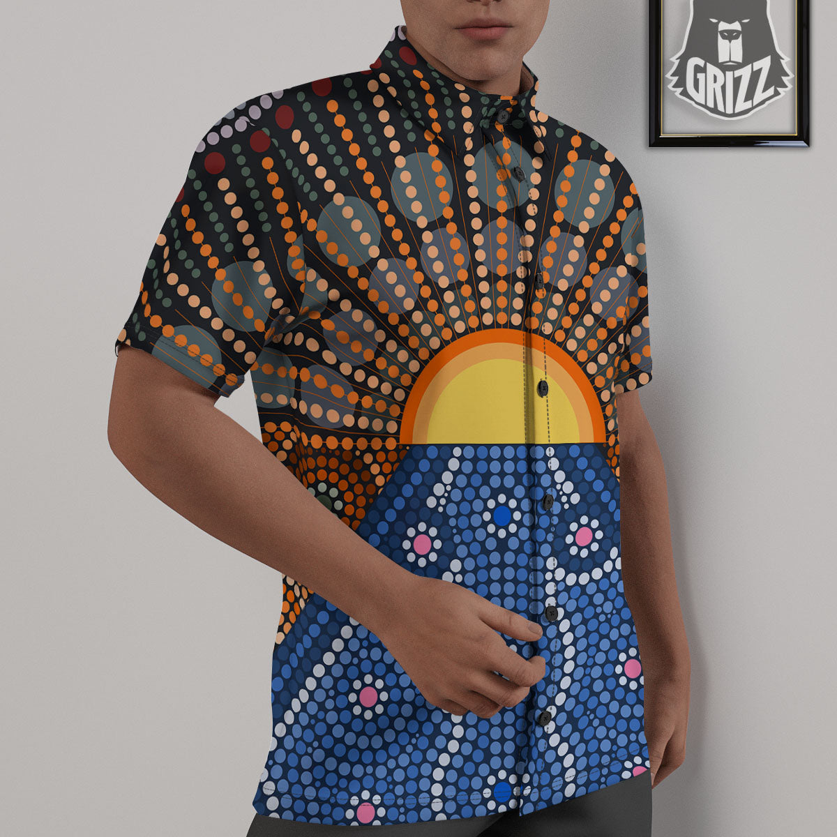 Sunset Art Aboriginal Indigenous Print Untucked Shirts-grizzshop