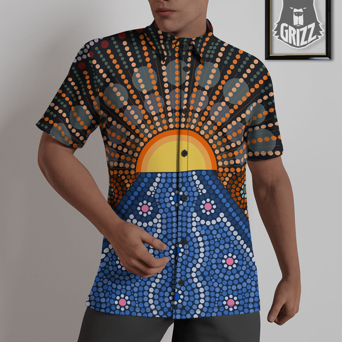 Sunset Art Aboriginal Indigenous Print Untucked Shirts-grizzshop
