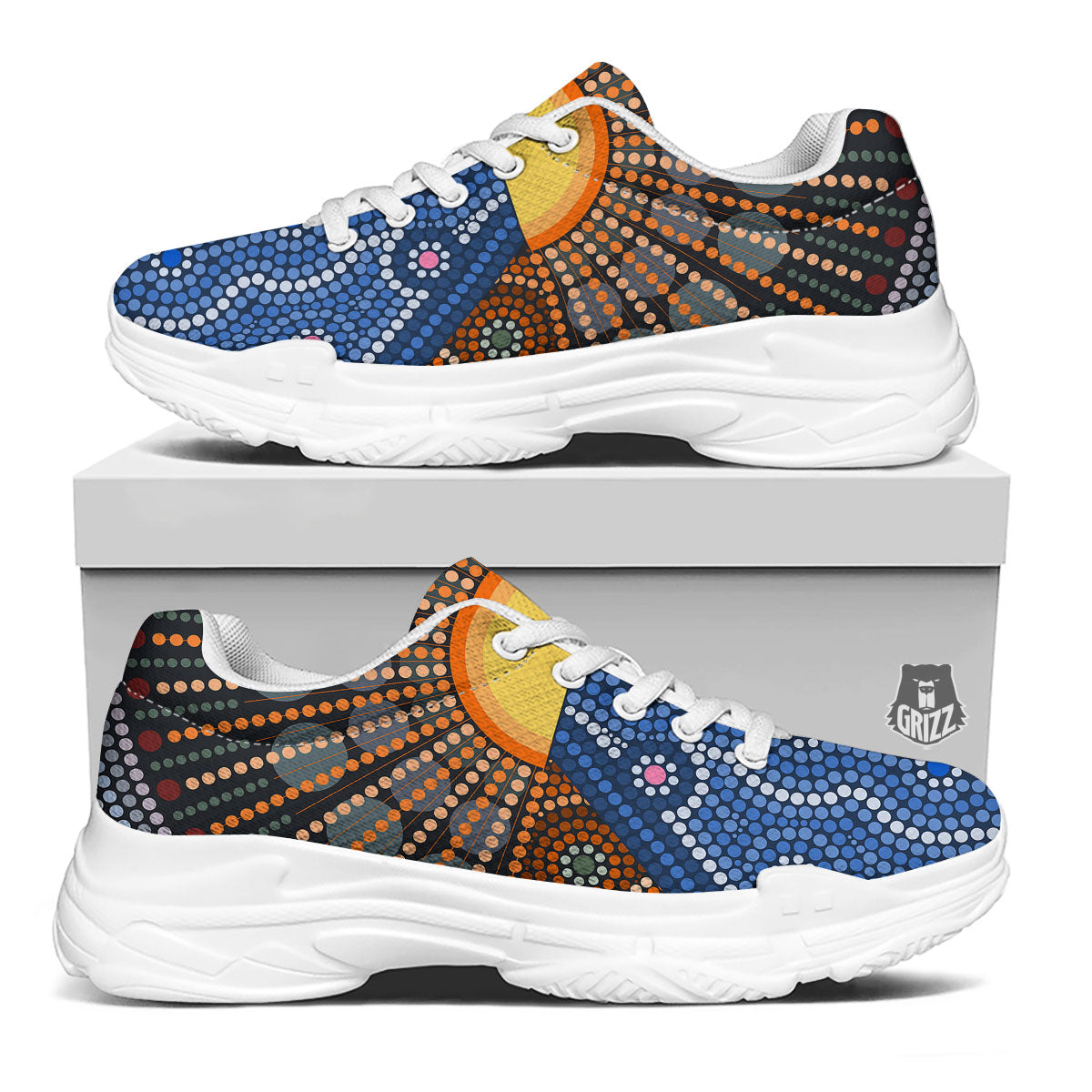 Sunset Art Aboriginal Indigenous Print White Chunky Shoes-grizzshop