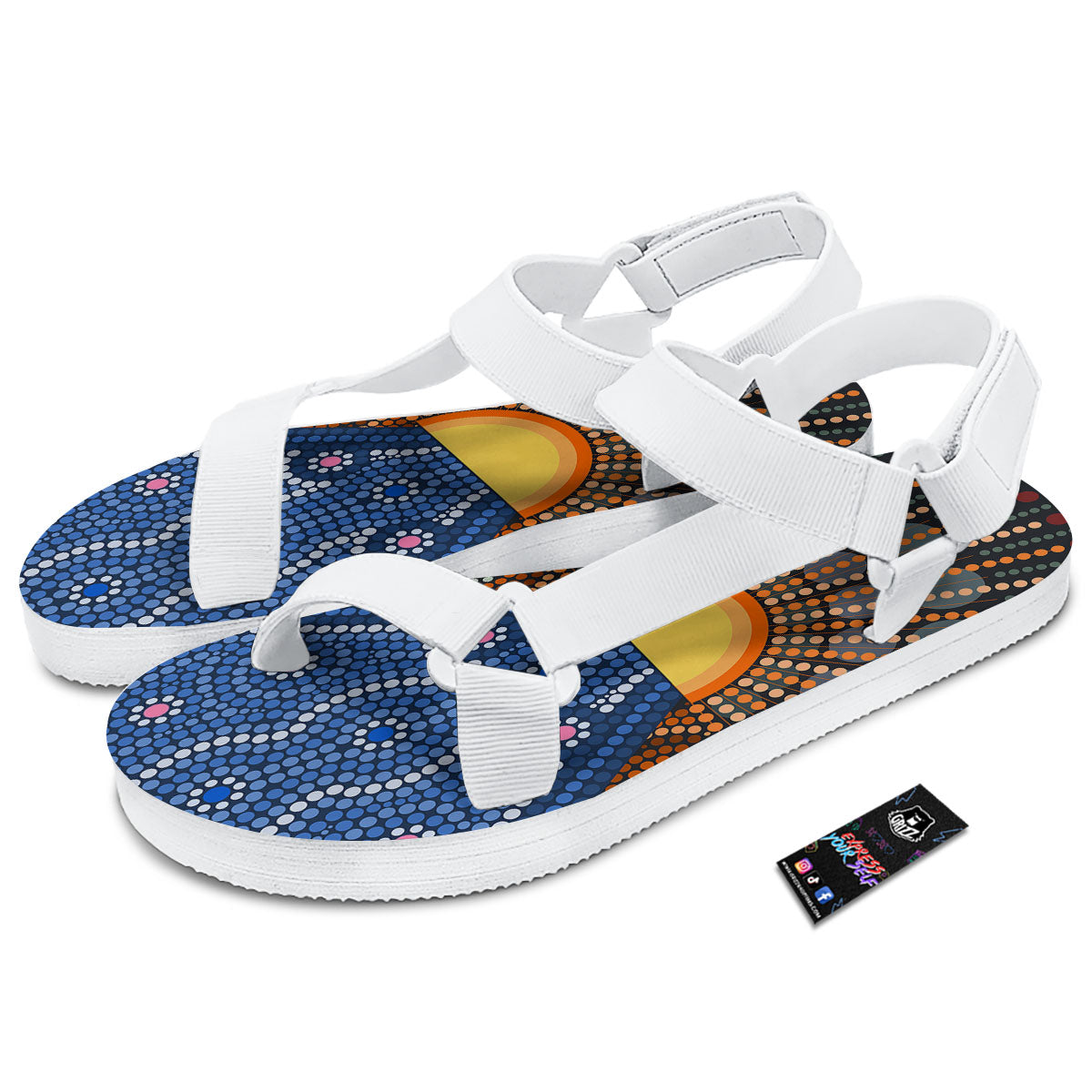 Sunset Art Aboriginal Indigenous Print White Open Toe Sandals-grizzshop