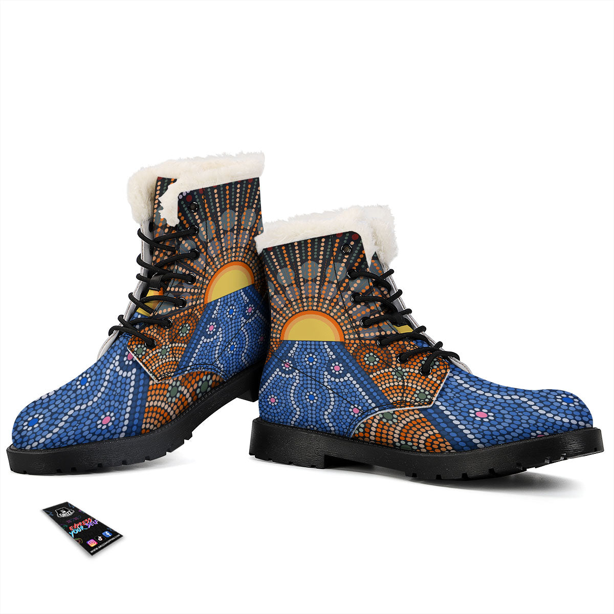 Sunset Art Aboriginal Indigenous Print Winter Boots-grizzshop