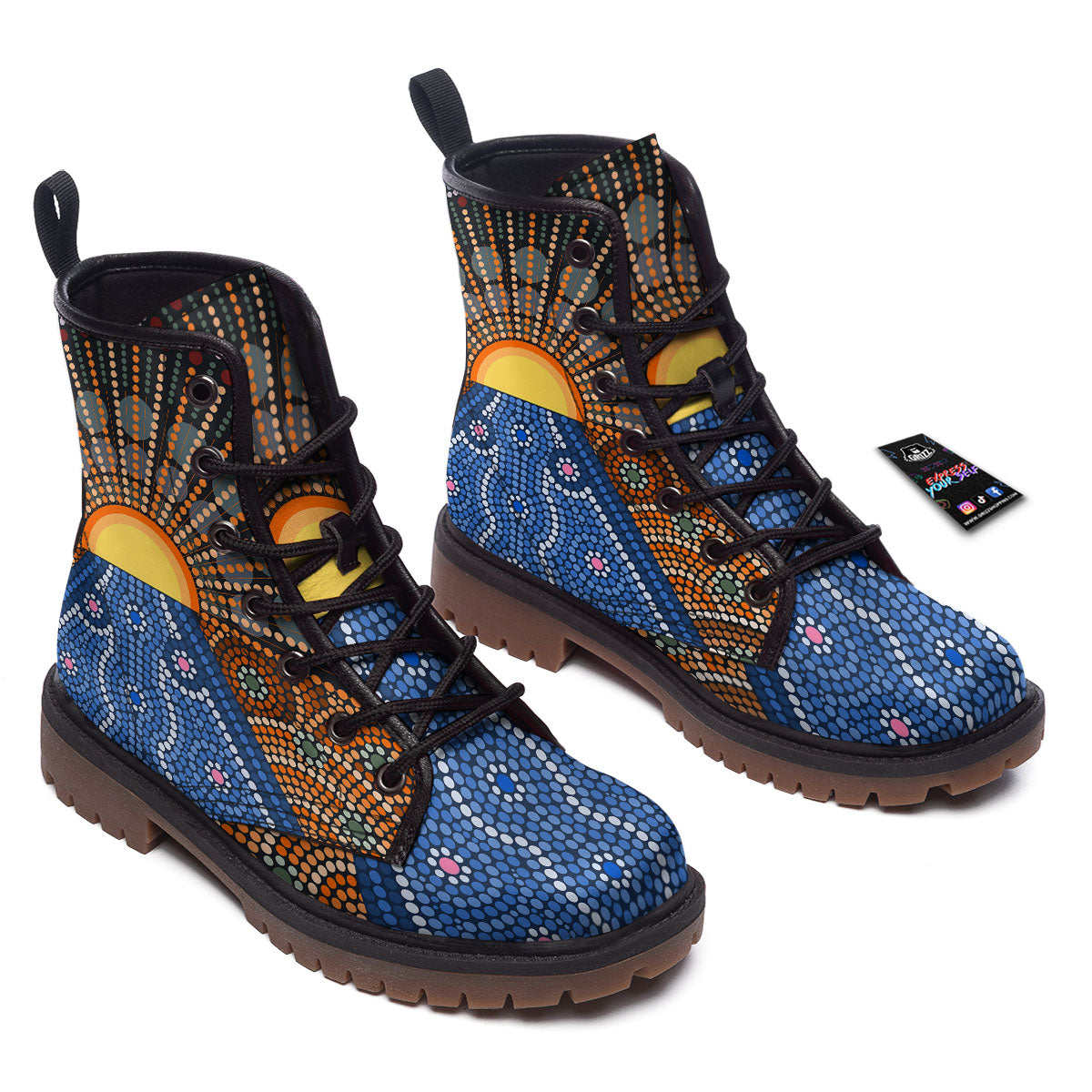 Sunset Art Aboriginal Indigenous Print Work Boots-grizzshop
