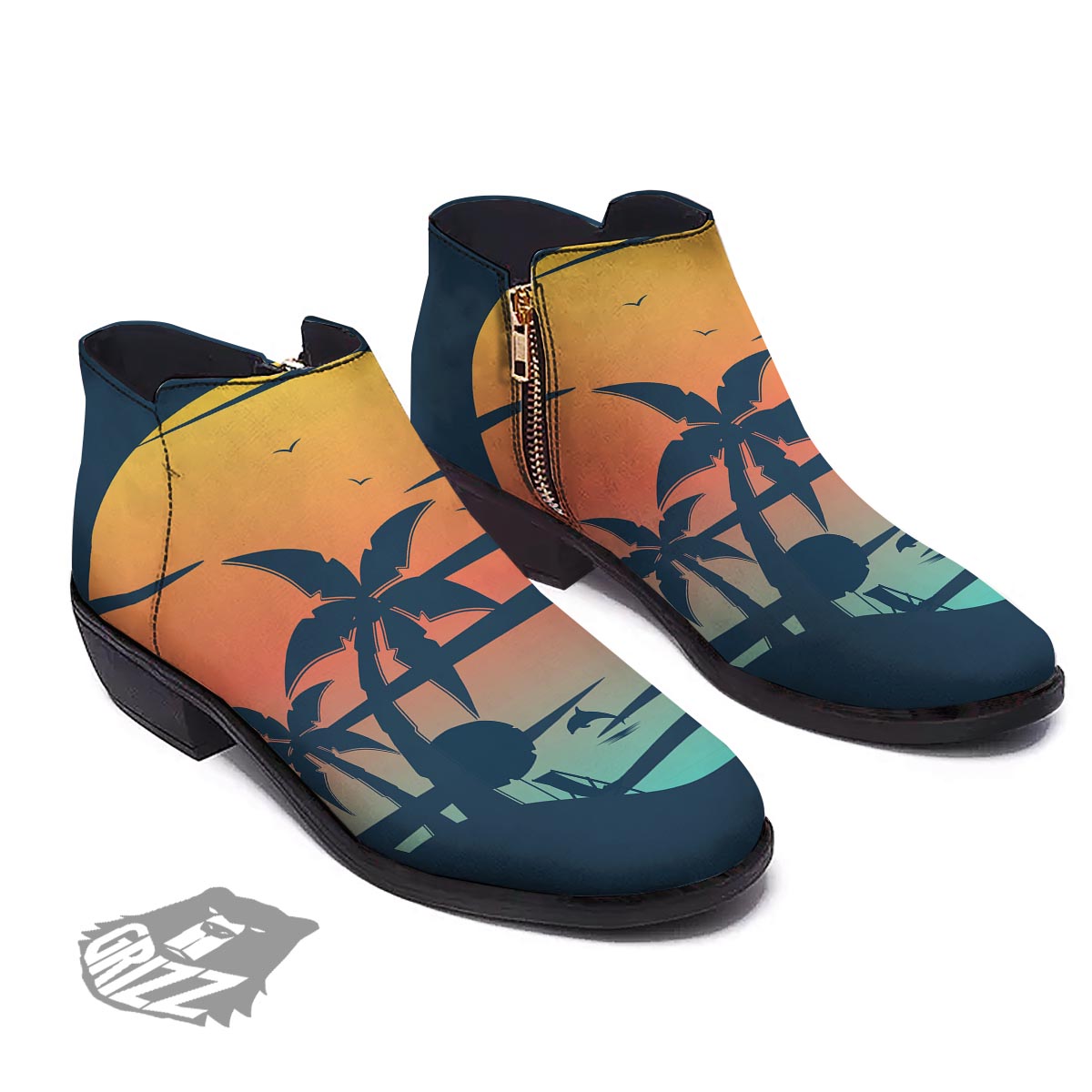 Sunset Beach Tropical Print Ankle Boots-grizzshop