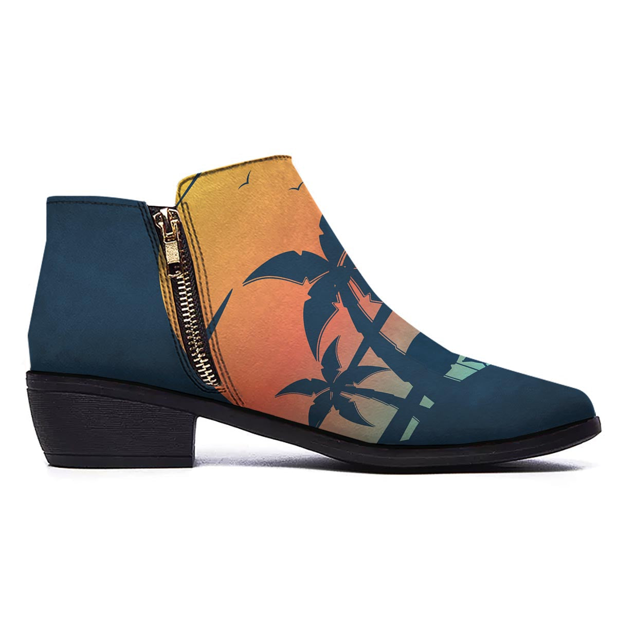 Sunset Beach Tropical Print Ankle Boots-grizzshop