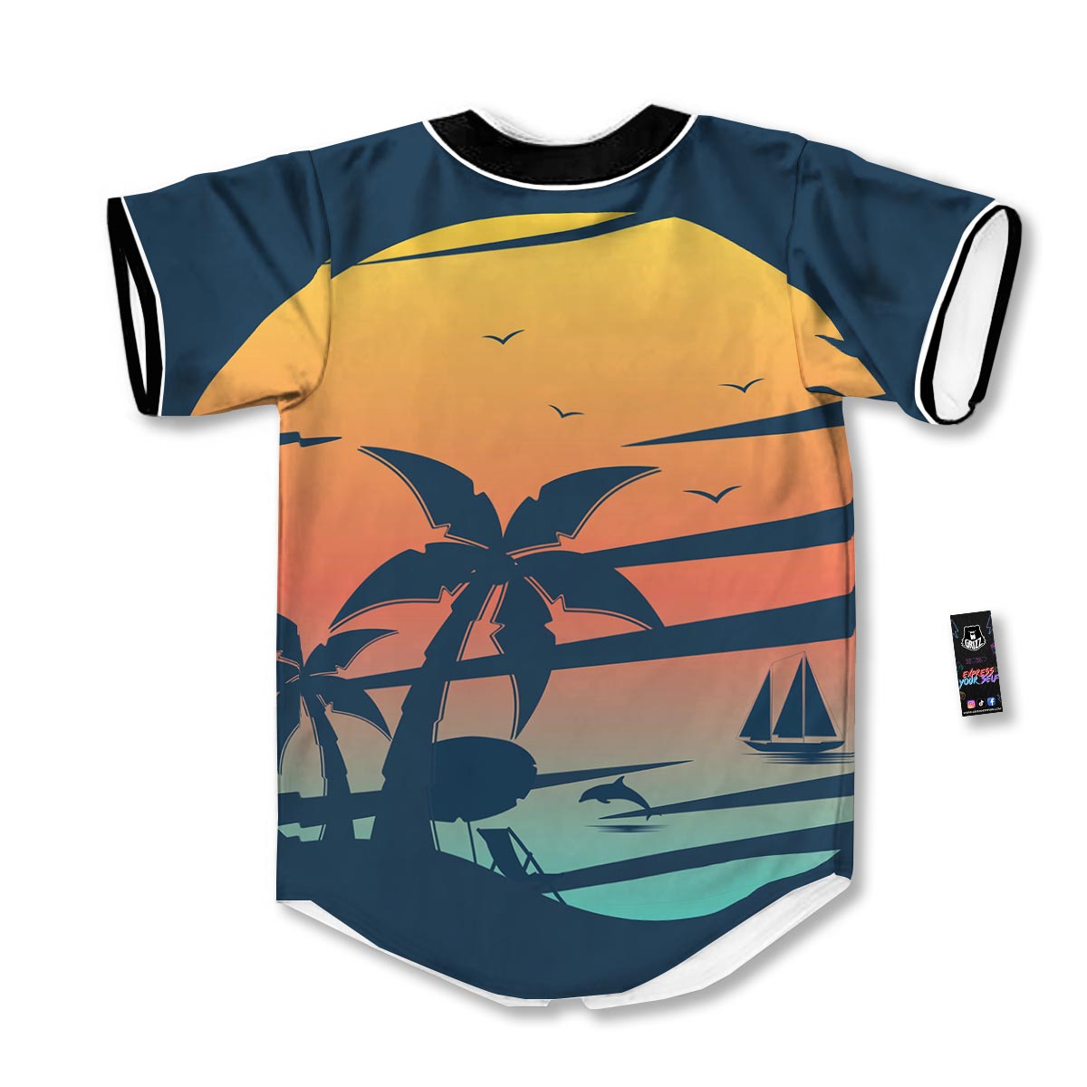 Sunset Beach Tropical Print Baseball Jersey-grizzshop