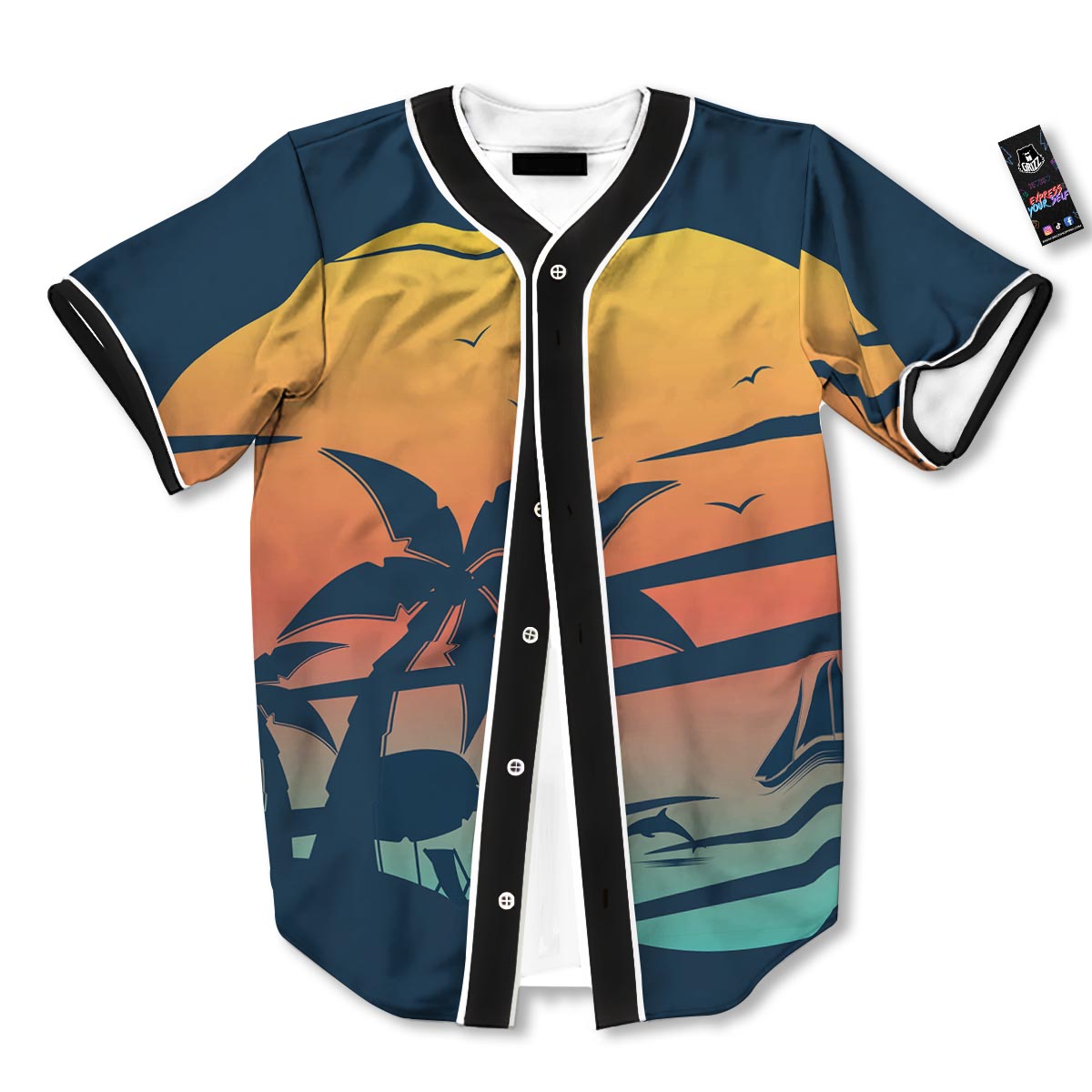 Sunset Beach Tropical Print Baseball Jersey-grizzshop