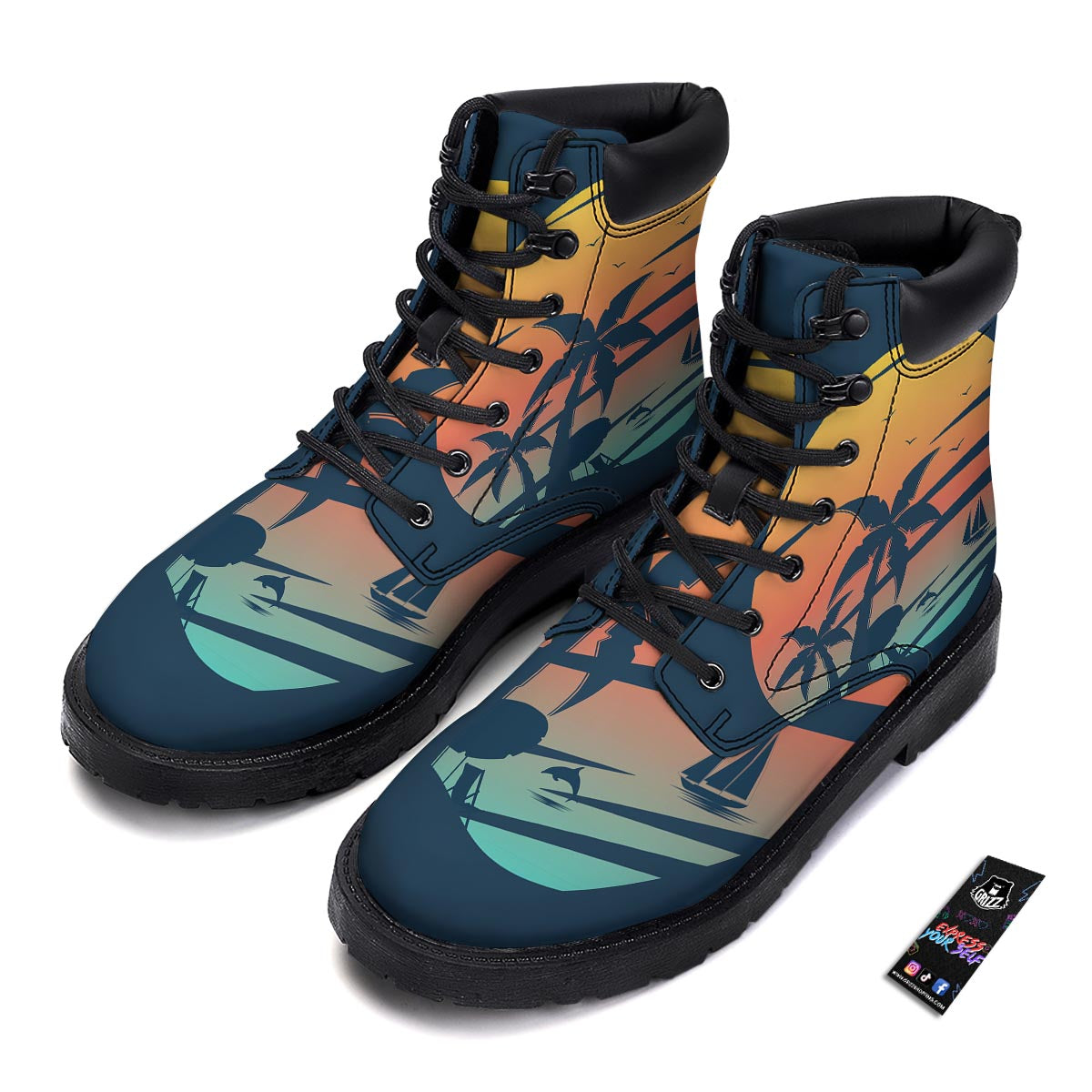 Sunset Beach Tropical Print Boots-grizzshop