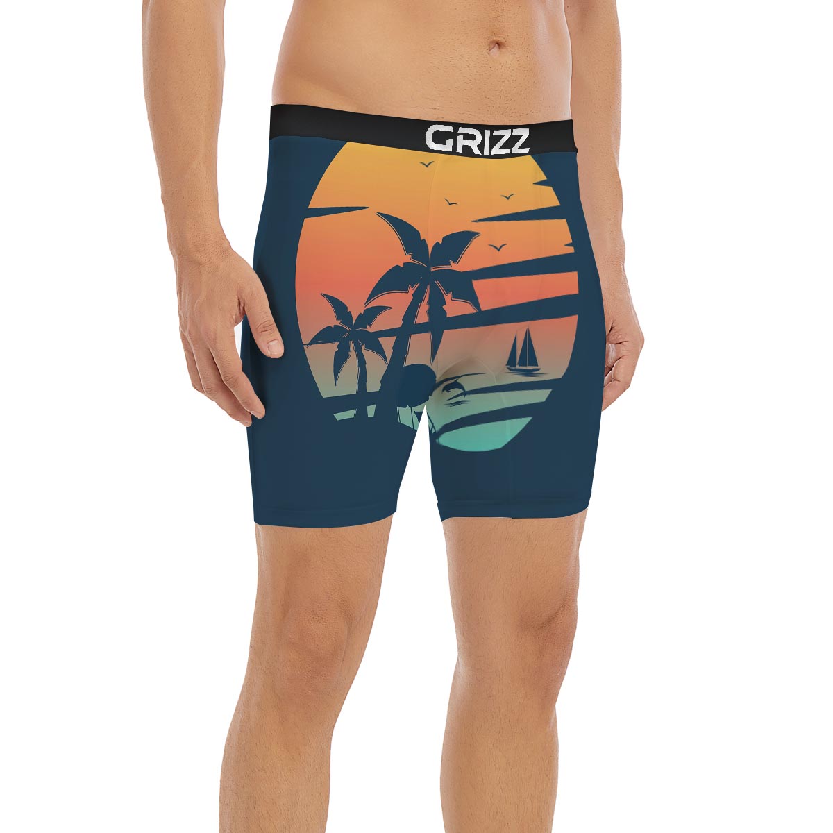 Sunset Beach Tropical Print Boxer Briefs-grizzshop