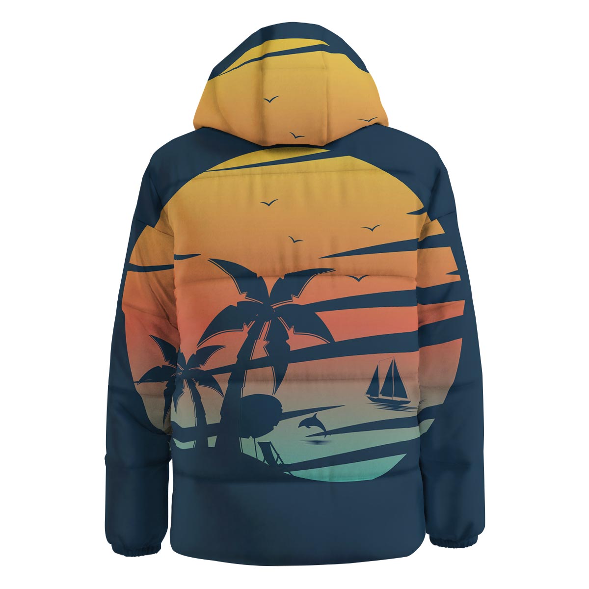 Sunset Beach Tropical Print Down Jacket-grizzshop