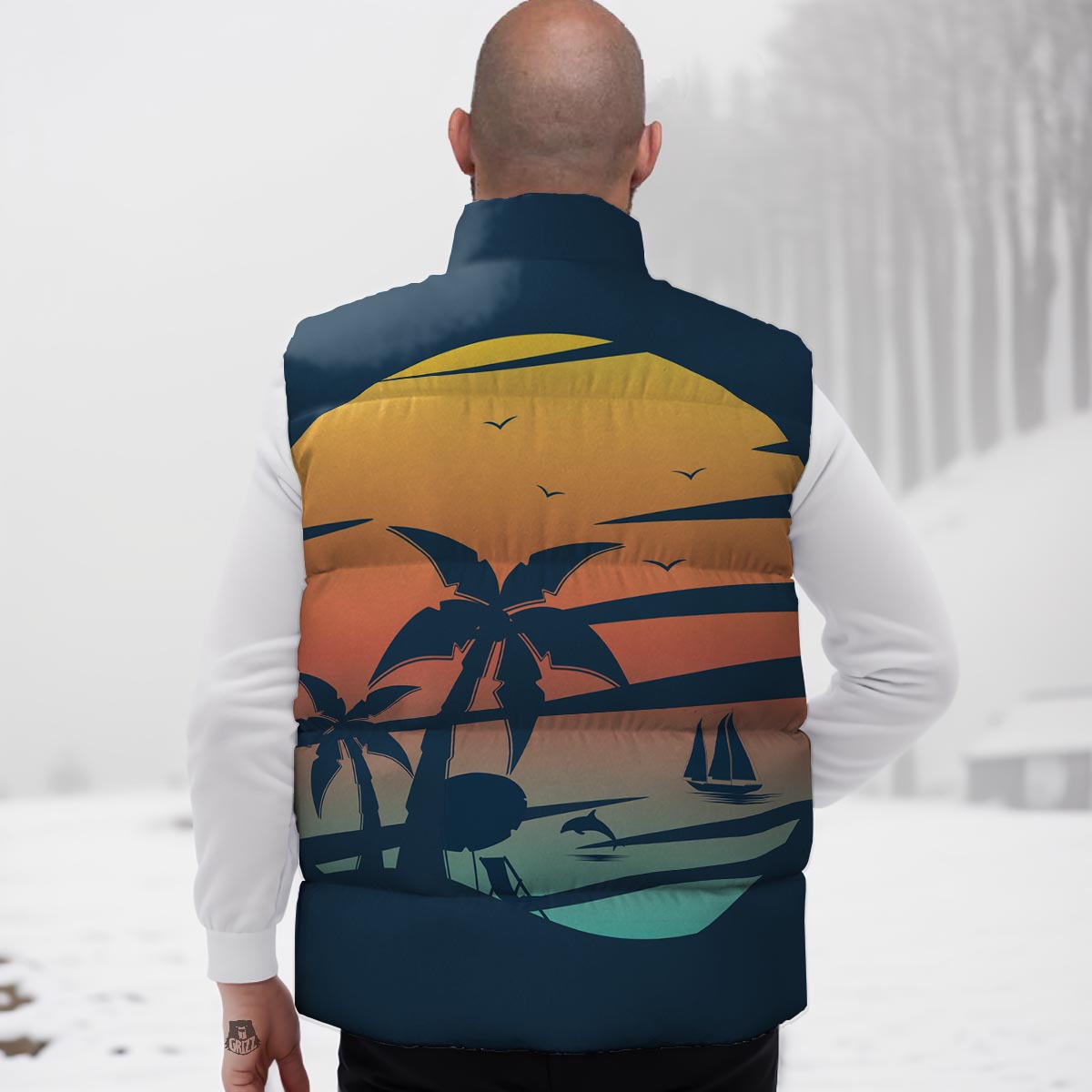 Sunset Beach Tropical Print Down Vest