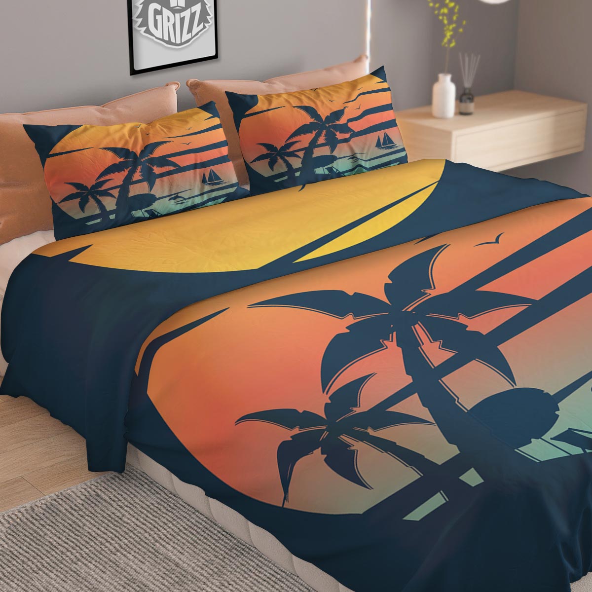 Sunset Beach Tropical Print Duvet Cover Bedding Set