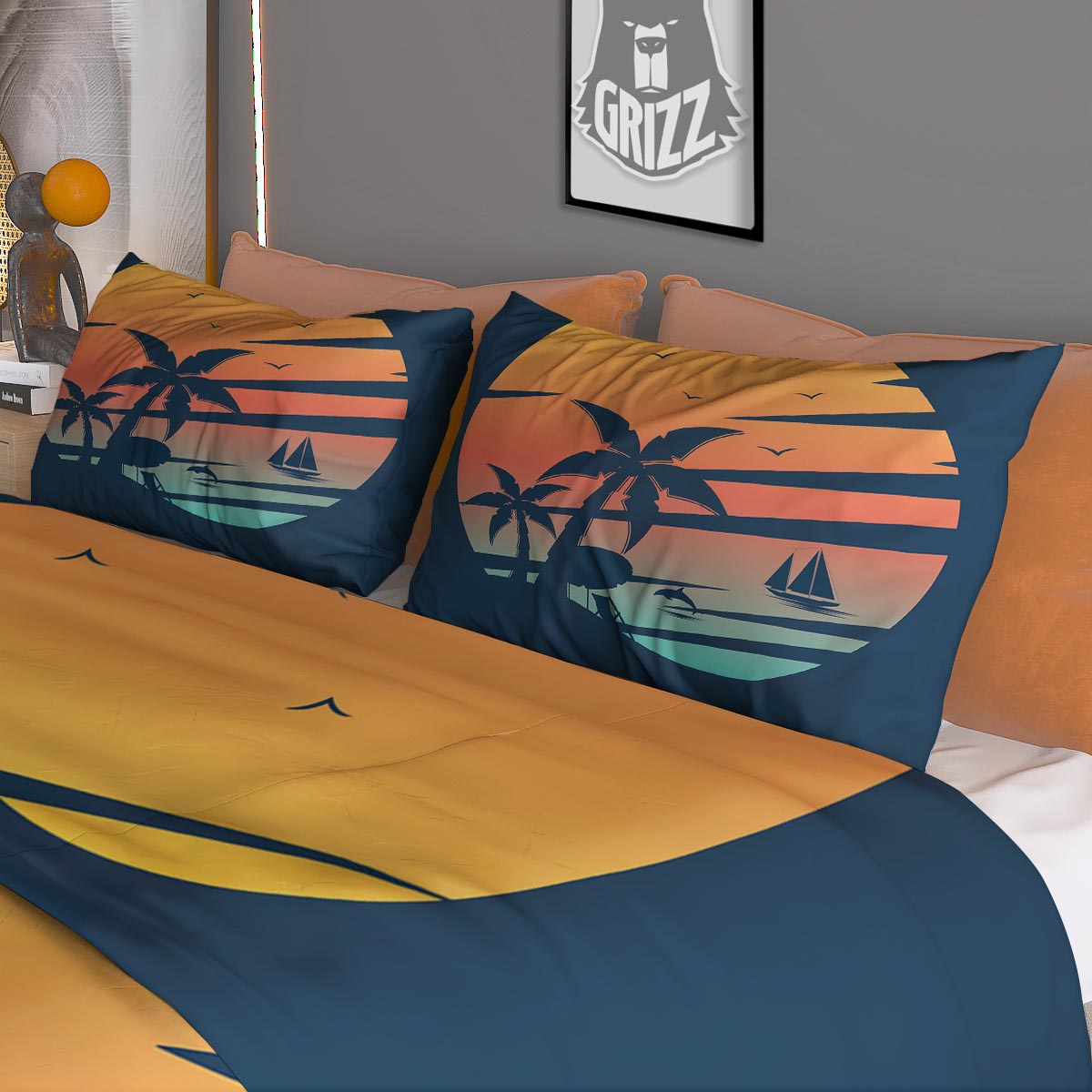 Sunset Beach Tropical Print Duvet Cover Bedding Set