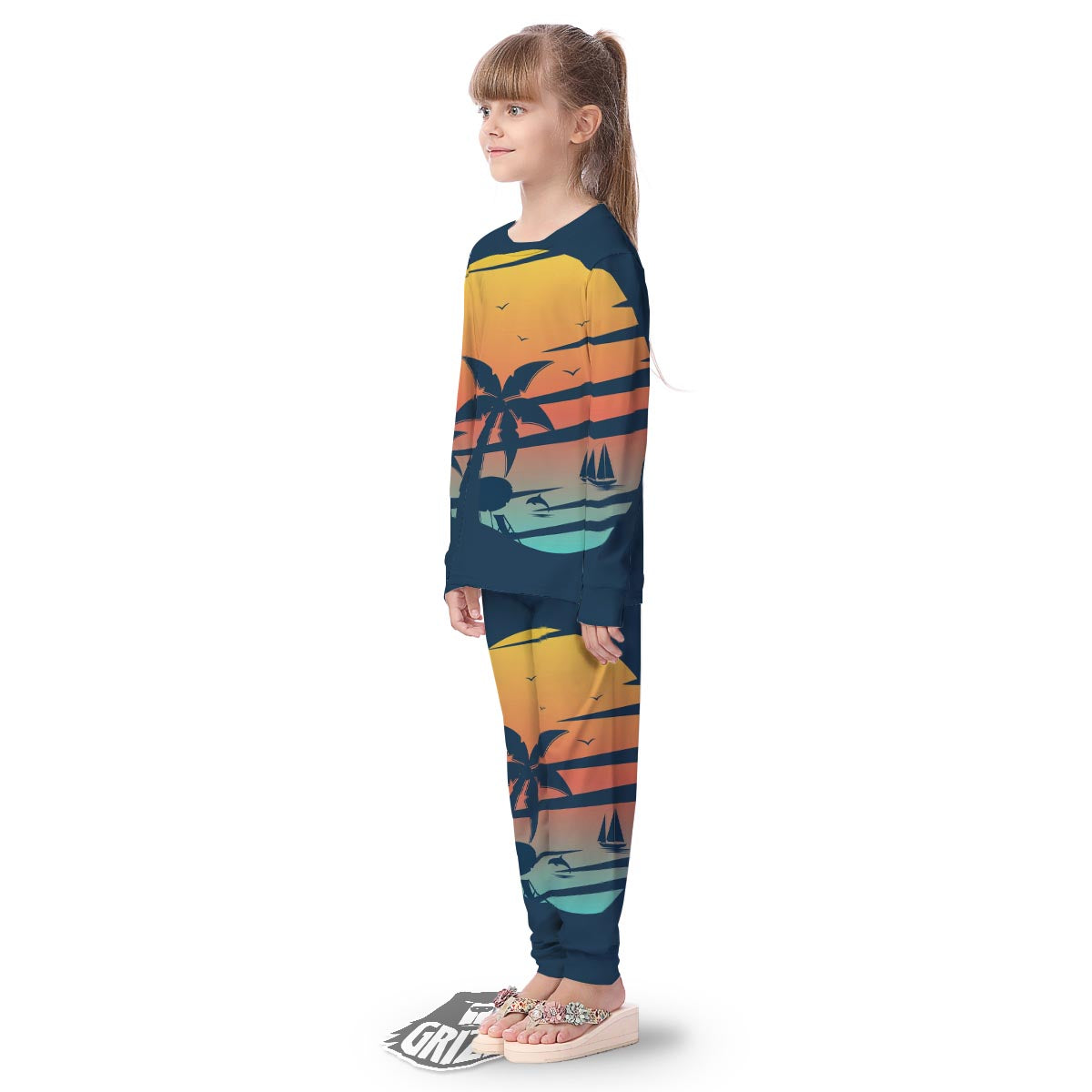 Sunset Beach Tropical Print Kid's Pajamas-grizzshop