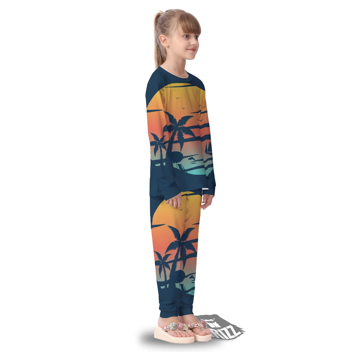 Sunset Beach Tropical Print Kid's Pajamas-grizzshop