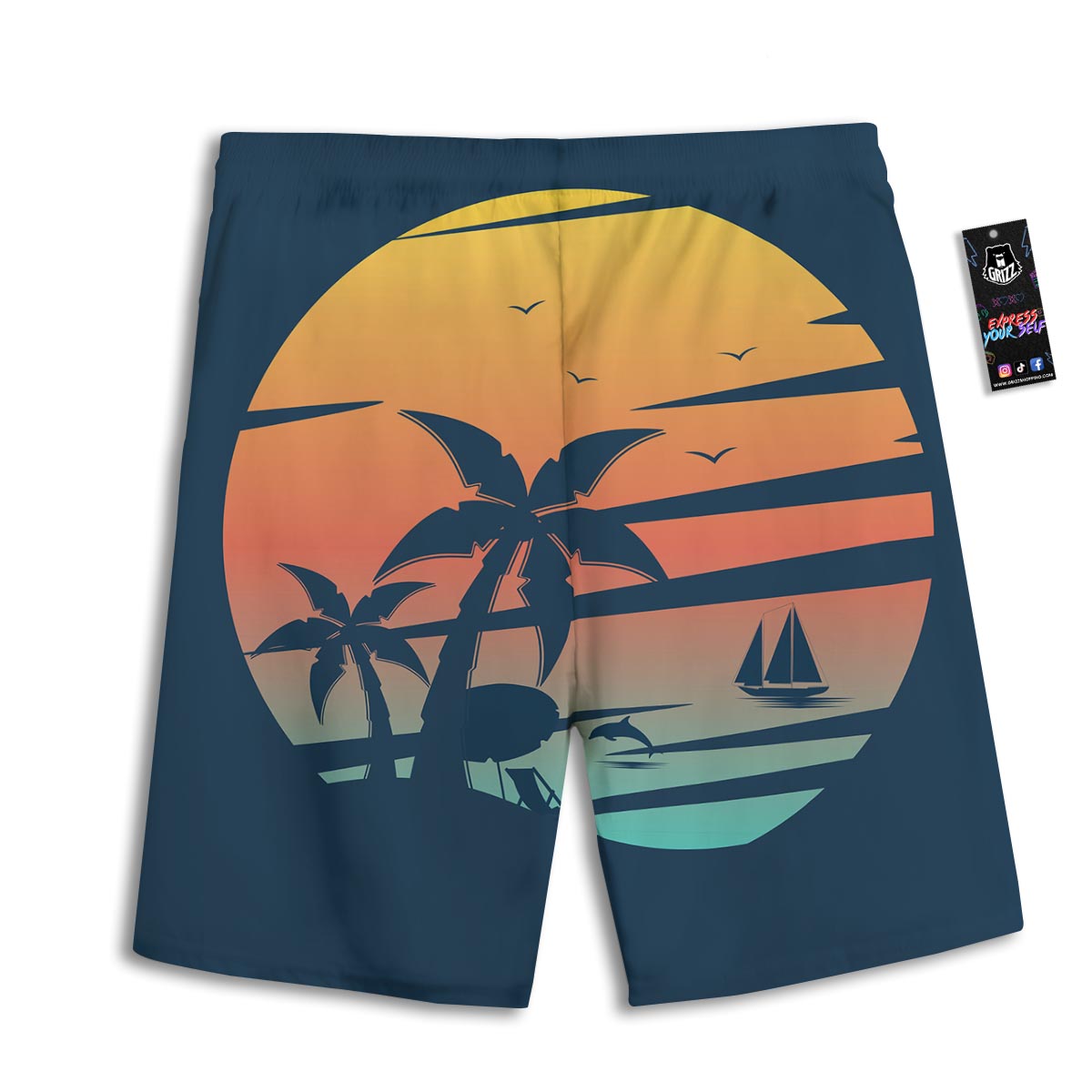 Sunset Beach Tropical Print Men's Athletic Shorts