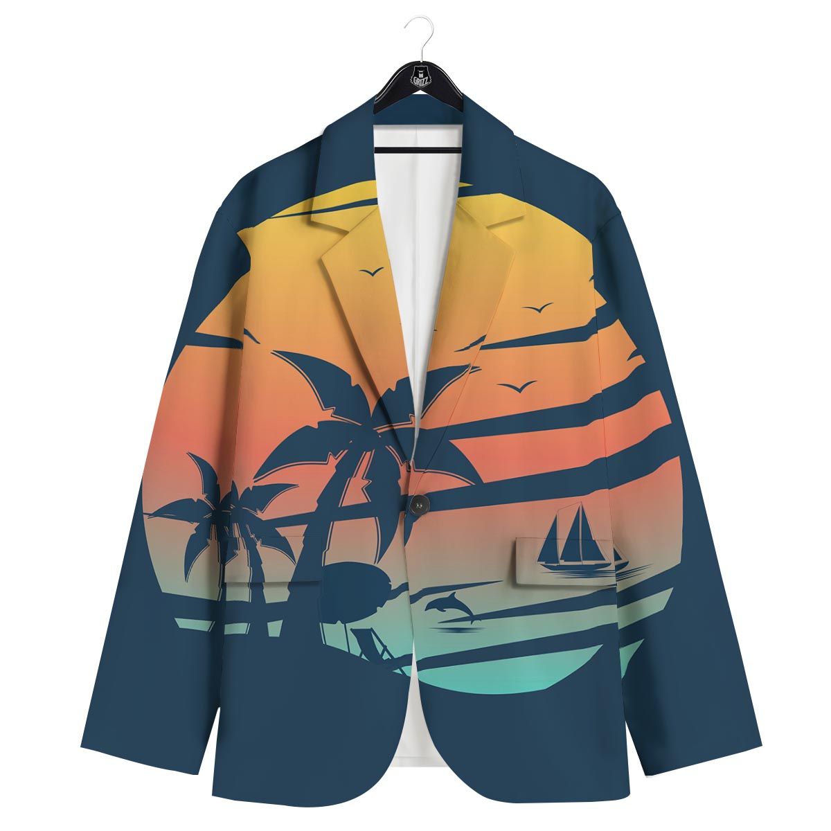 Sunset Beach Tropical Print Men's Sport Coat-grizzshop