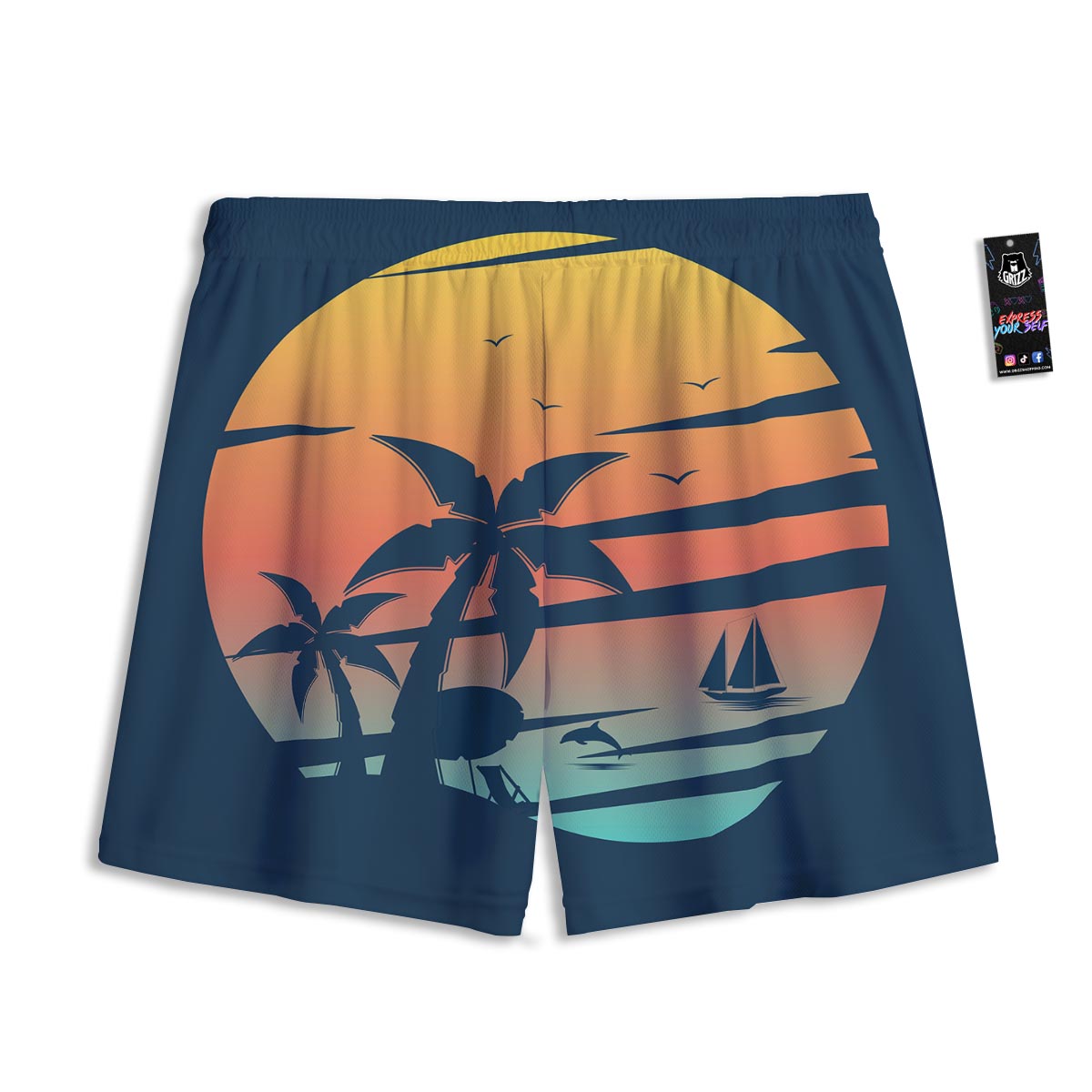 Sunset Beach Tropical Print Mesh Shorts