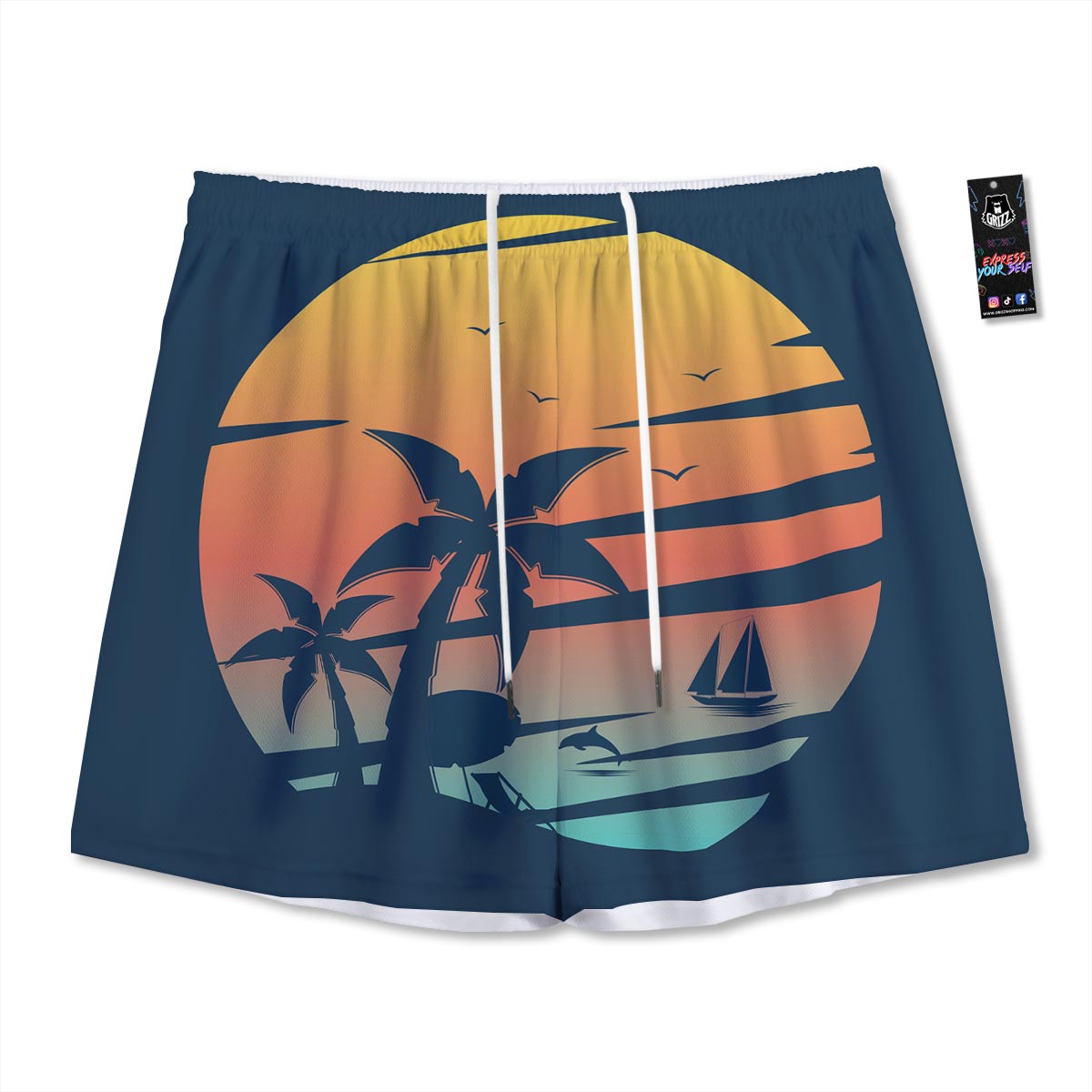 Sunset Beach Tropical Print Mesh Shorts