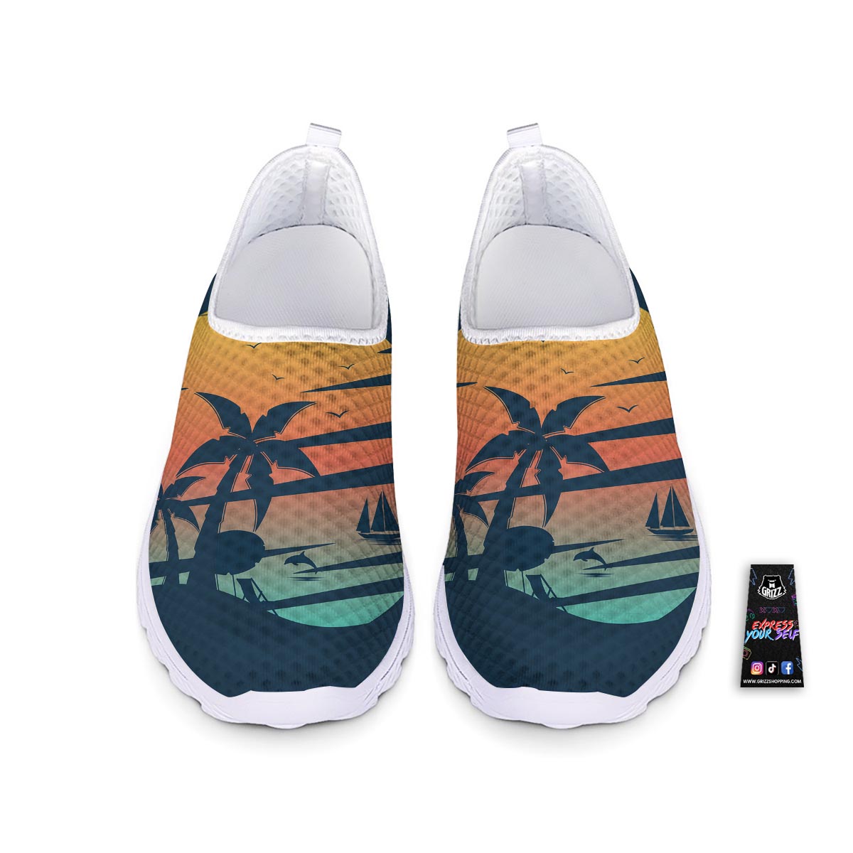 Sunset Beach Tropical Print Nurse Shoes-grizzshop
