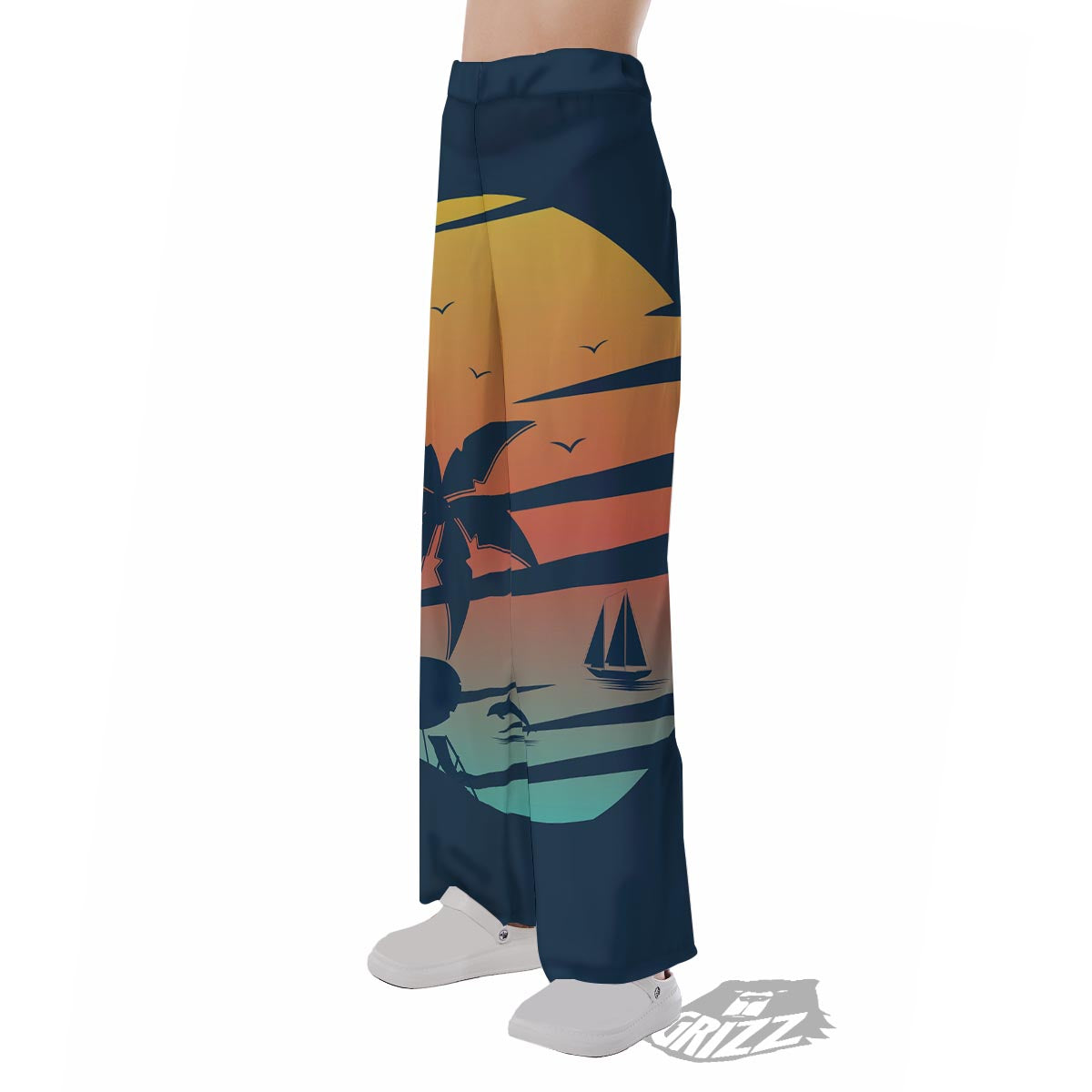 Sunset Beach Tropical Print Pajama Pants-grizzshop