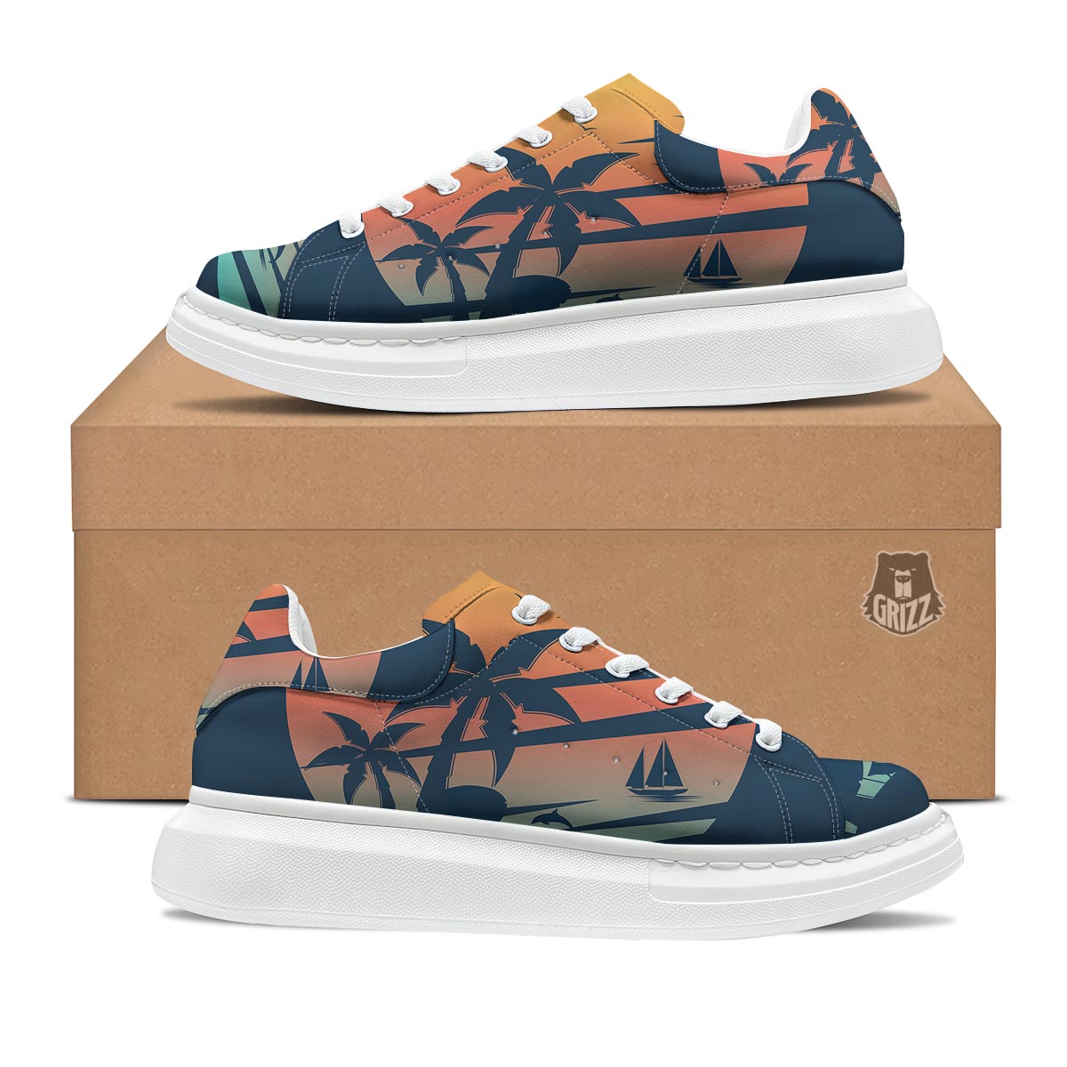 Sunset Beach Tropical Print Platform Shoes-grizzshop