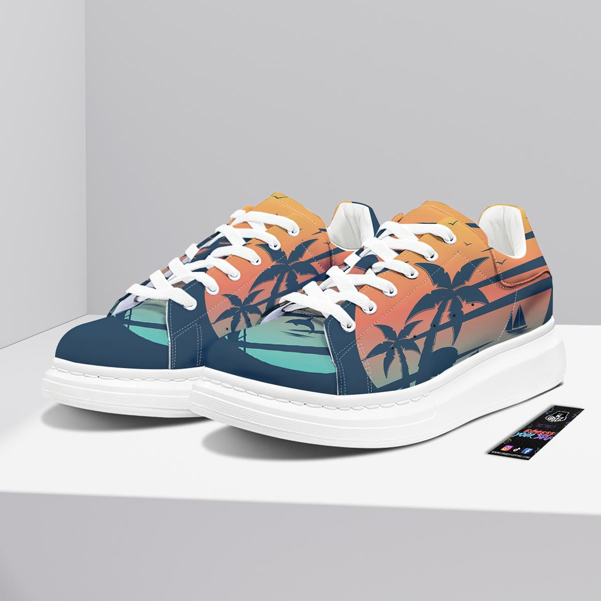 Sunset Beach Tropical Print Platform Shoes-grizzshop