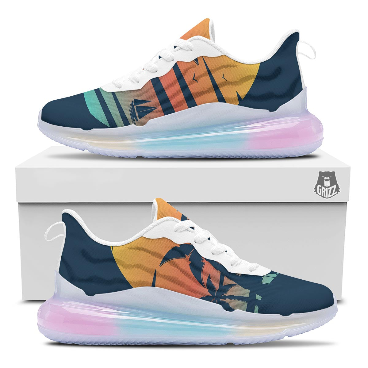 Sunset Beach Tropical Print Running Sneakers-grizzshop