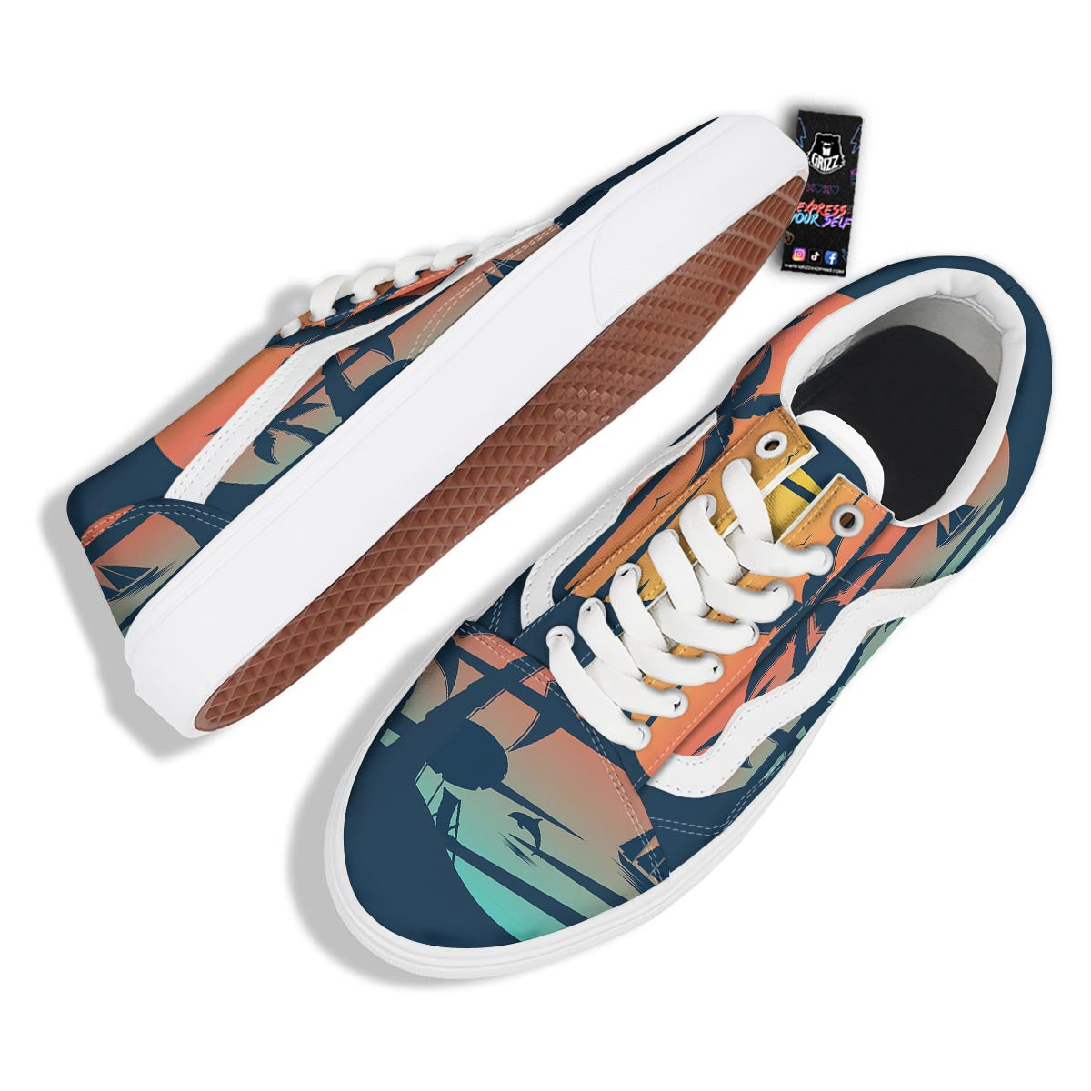 Sunset Beach Tropical Print Skate Shoes-grizzshop