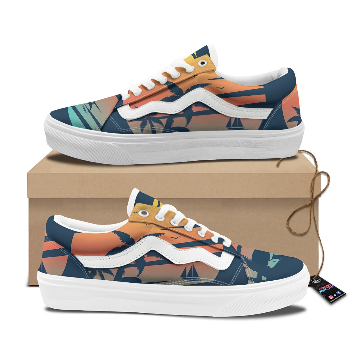 Sunset Beach Tropical Print Skate Shoes-grizzshop