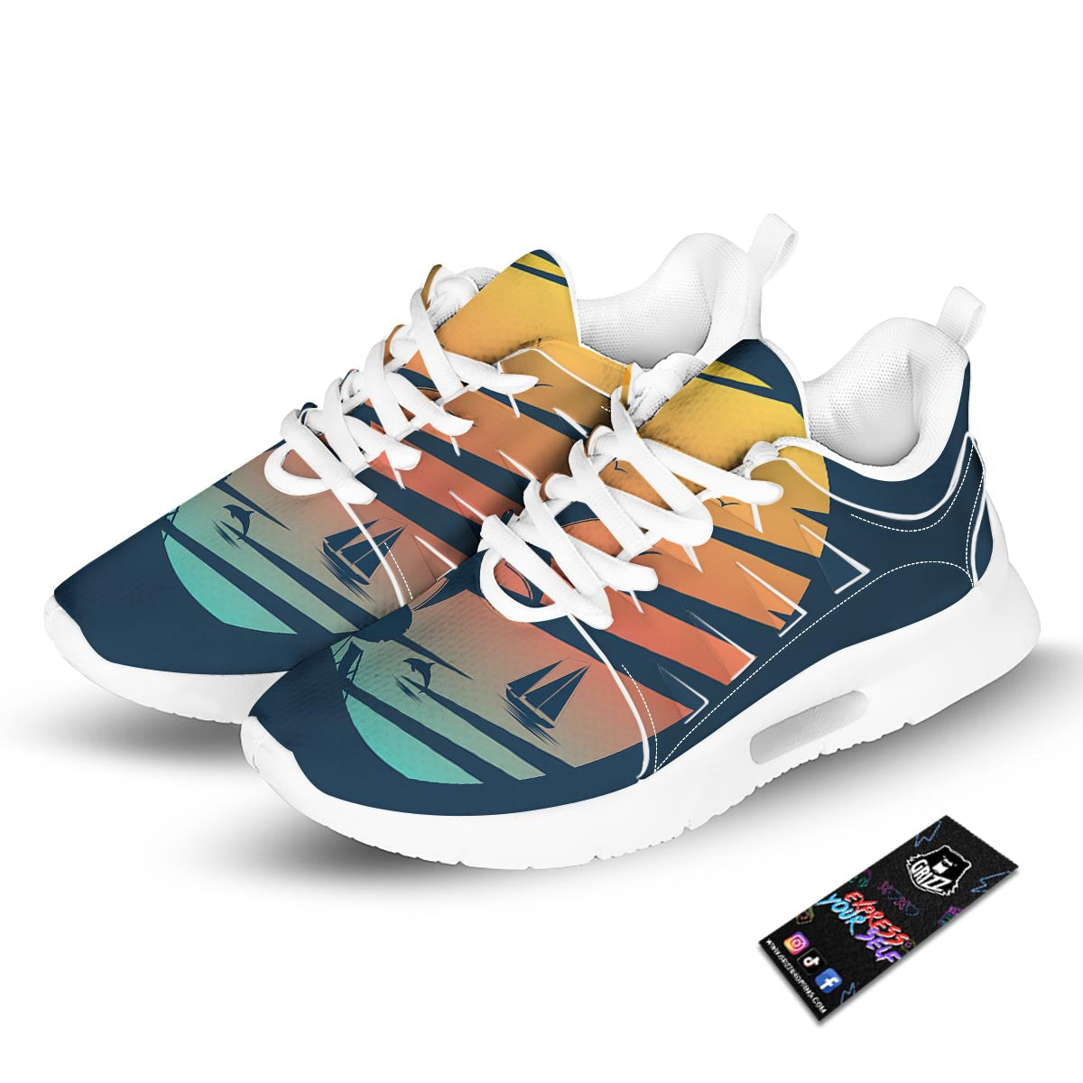 Sunset Beach Tropical Print Tennis Shoes-grizzshop