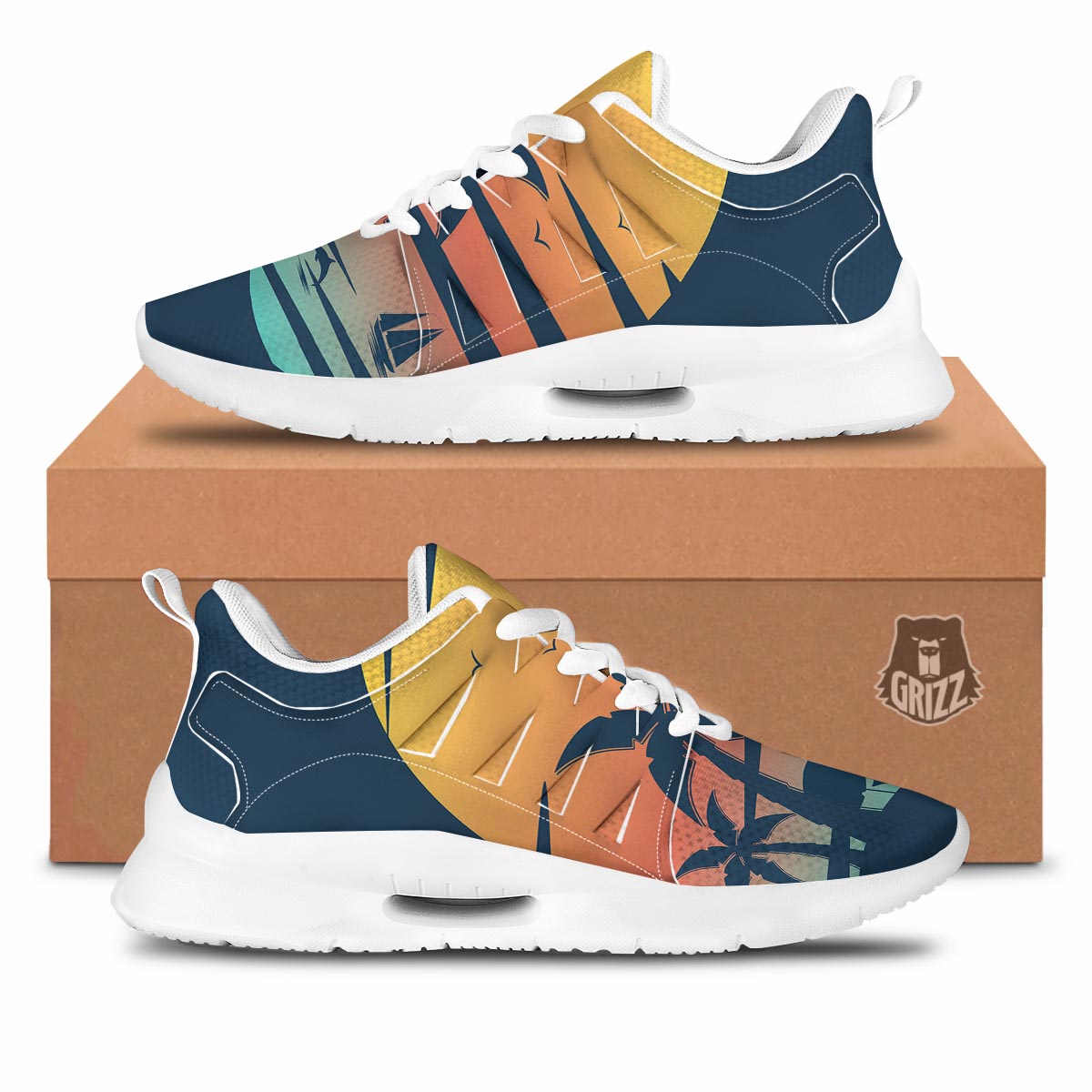 Sunset Beach Tropical Print Tennis Shoes-grizzshop