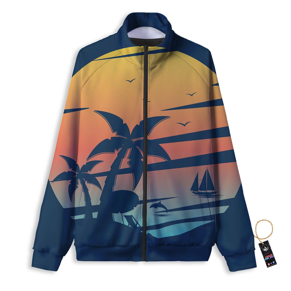Sunset Beach Tropical Print Track Jacket-grizzshop
