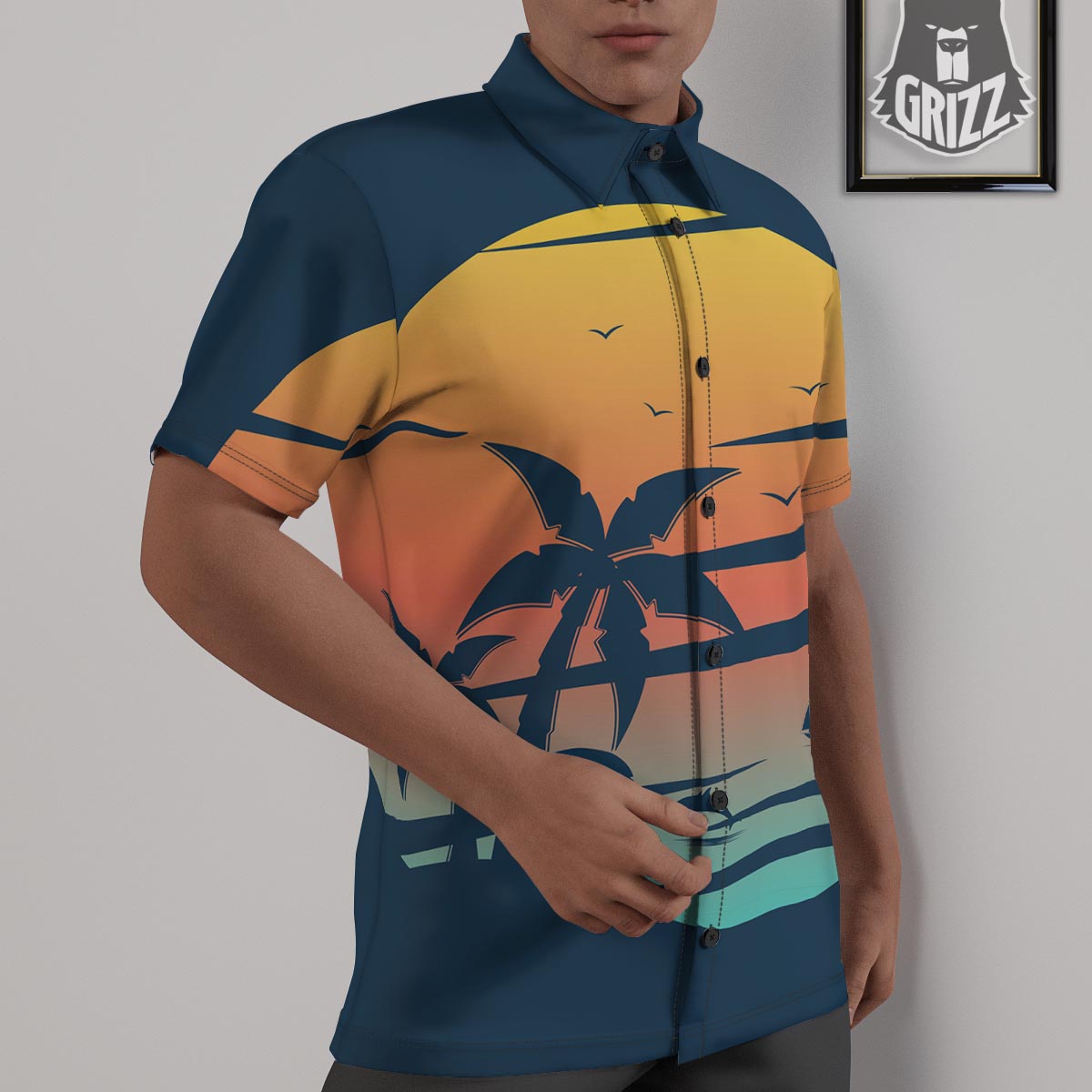 Sunset Beach Tropical Print Untucked Shirts-grizzshop