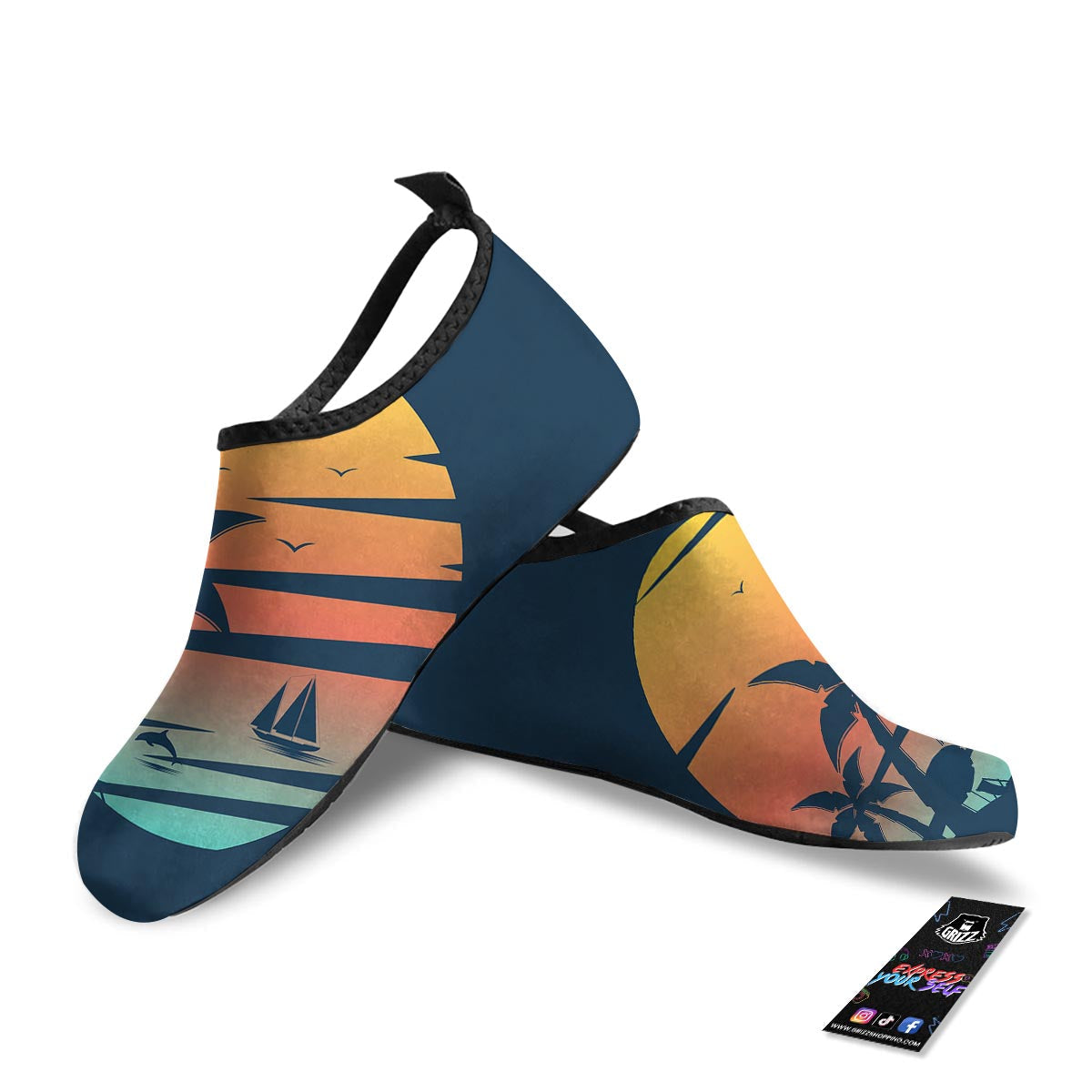 Sunset Beach Tropical Print Water Shoes-grizzshop