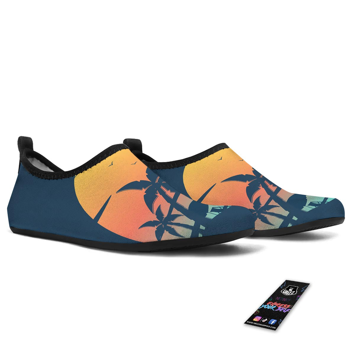 Sunset Beach Tropical Print Water Shoes-grizzshop
