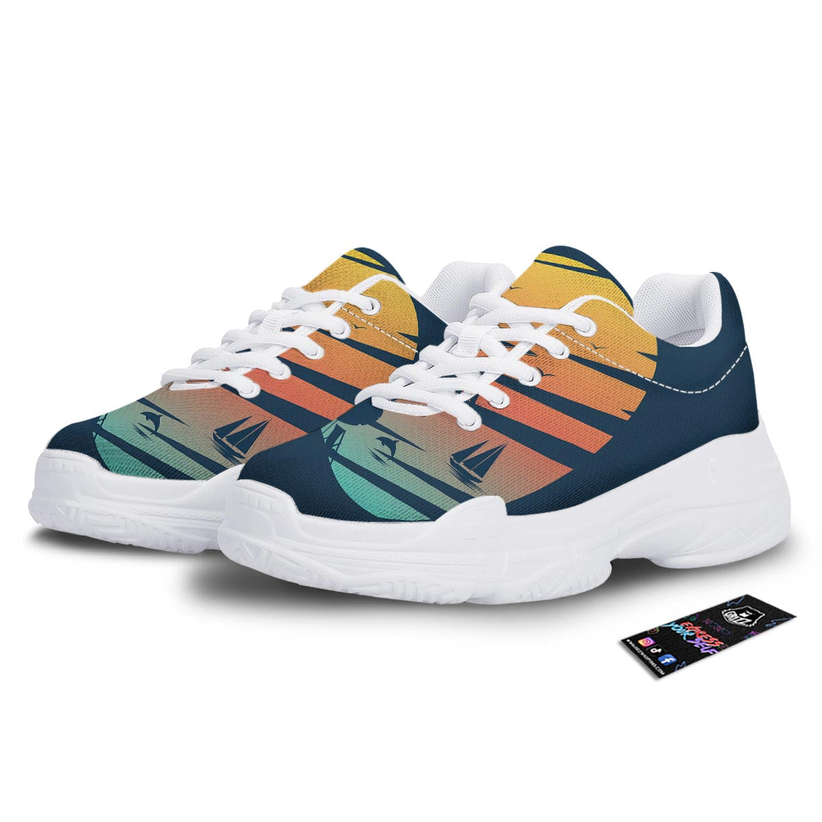 Sunset Beach Tropical Print White Chunky Shoes-grizzshop