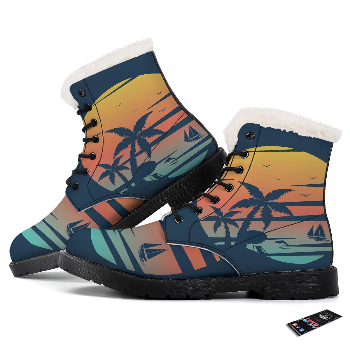 Sunset Beach Tropical Print Winter Boots-grizzshop