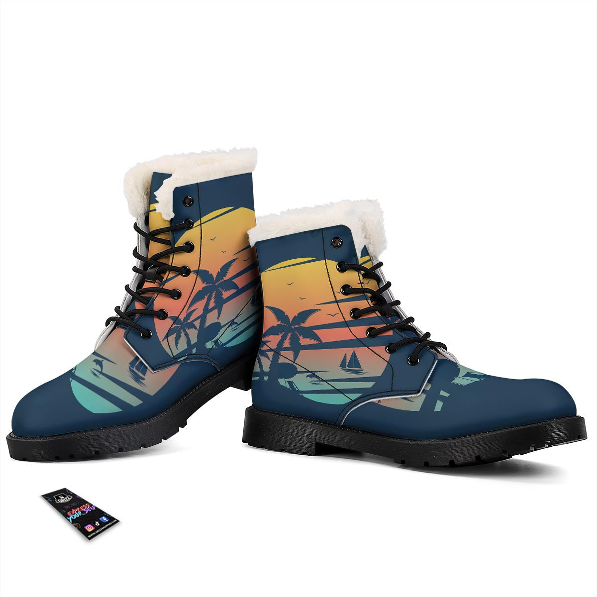 Sunset Beach Tropical Print Winter Boots-grizzshop