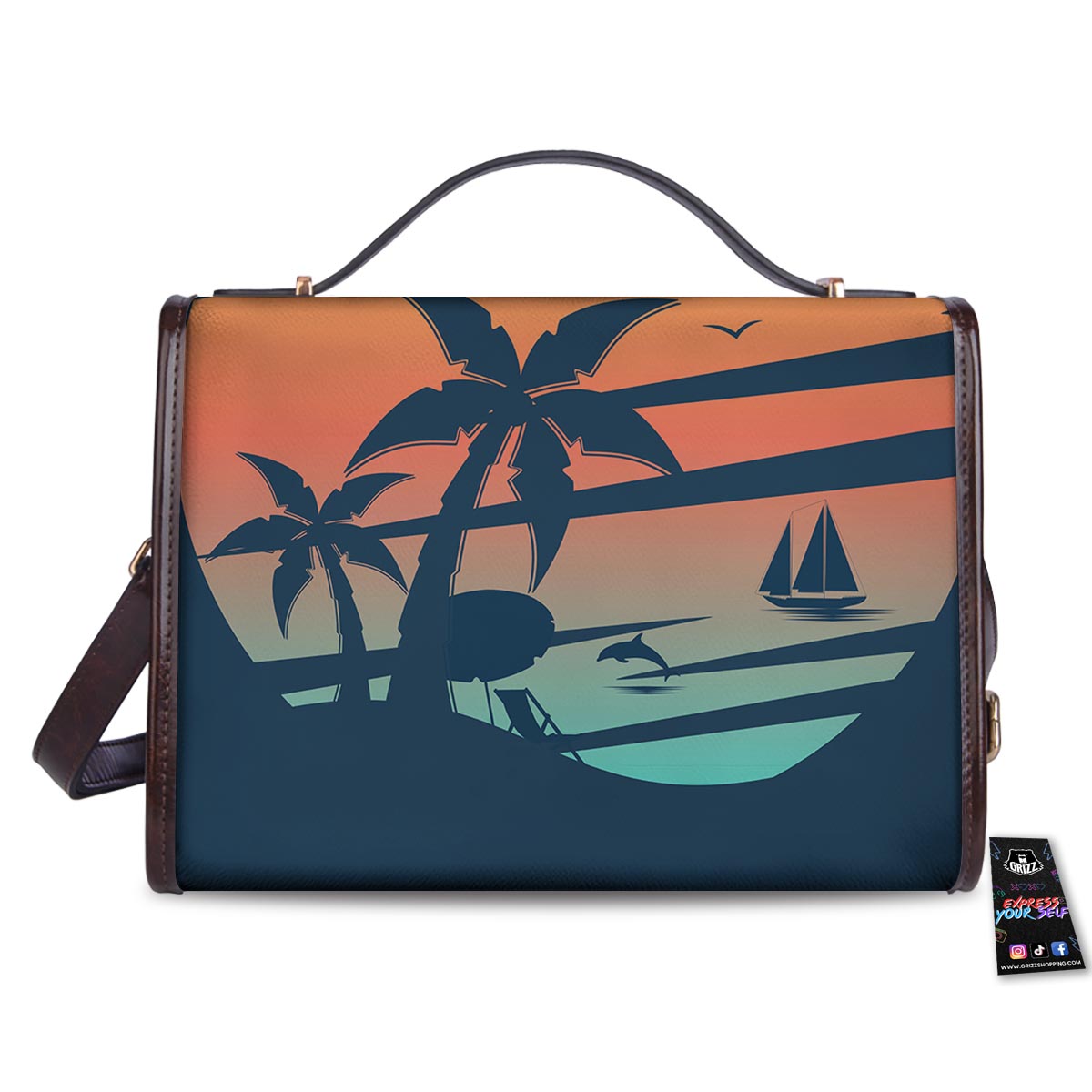 Sunset Beach Tropical Print Women's Satchel Bag-grizzshop