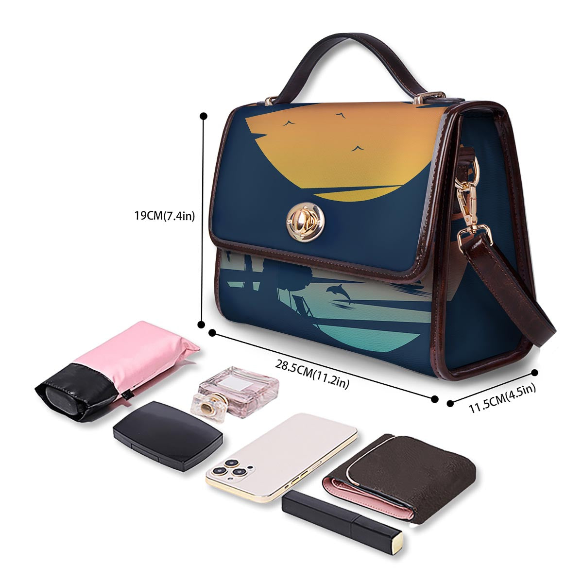Sunset Beach Tropical Print Women's Satchel Bag-grizzshop
