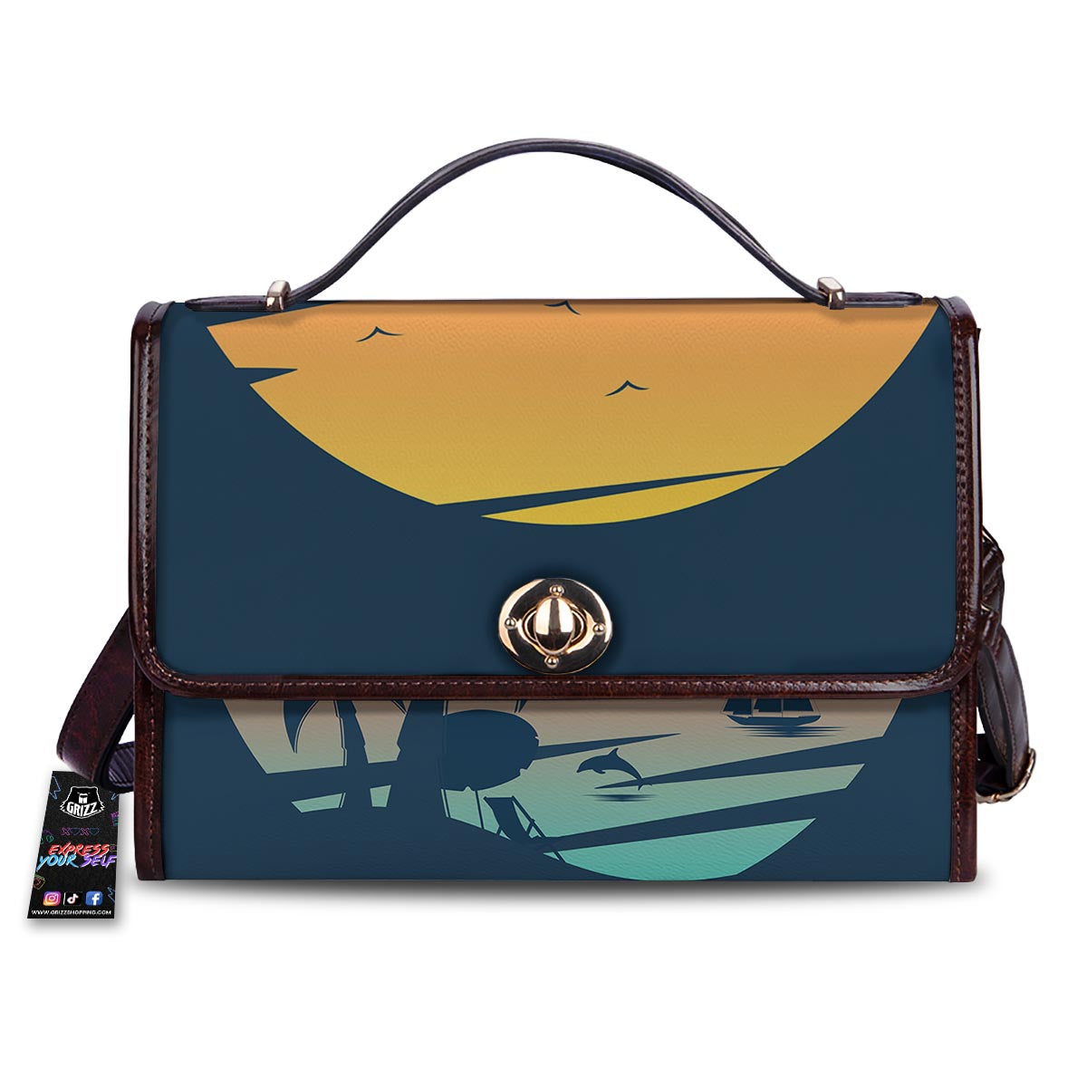 Sunset Beach Tropical Print Women's Satchel Bag-grizzshop