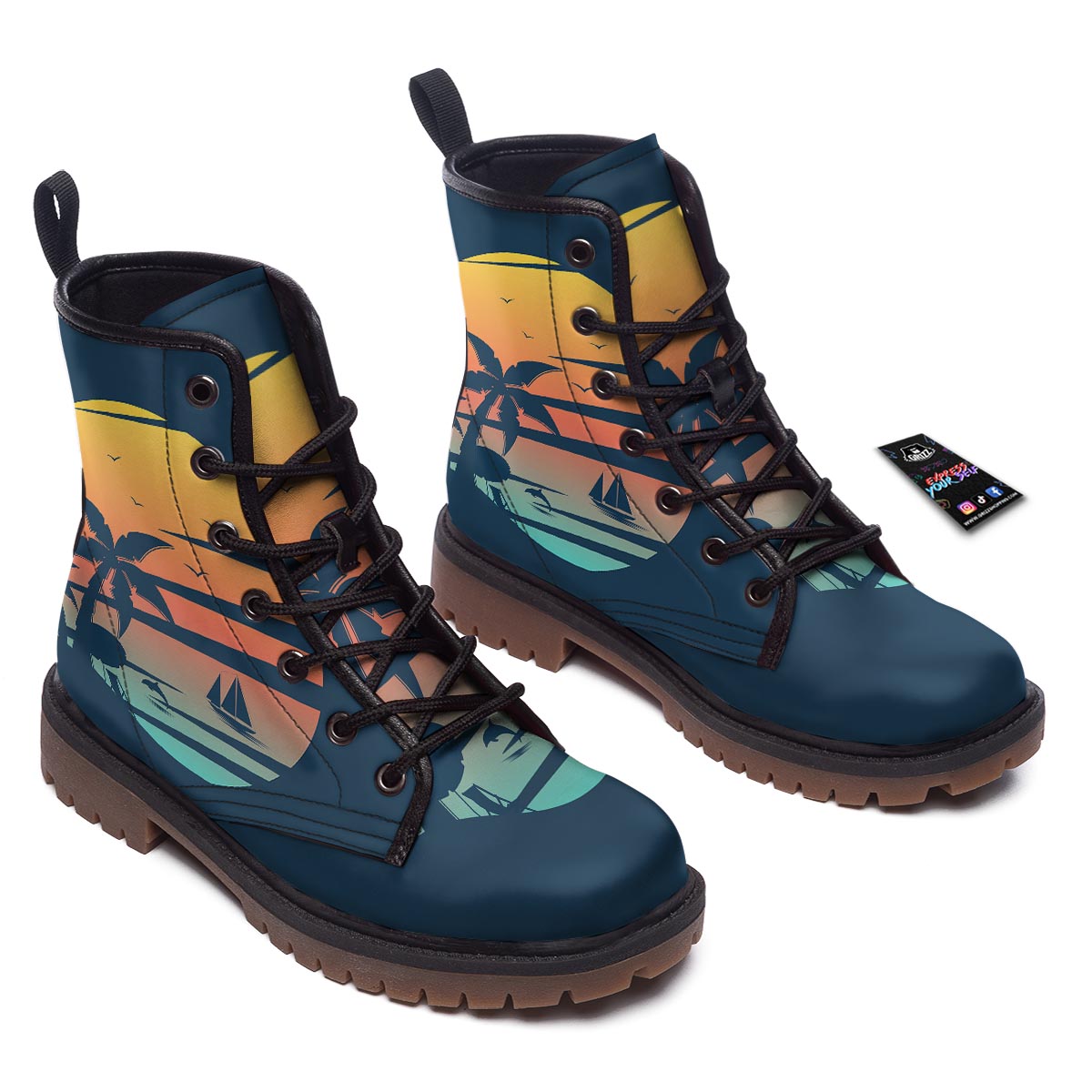Sunset Beach Tropical Print Work Boots-grizzshop