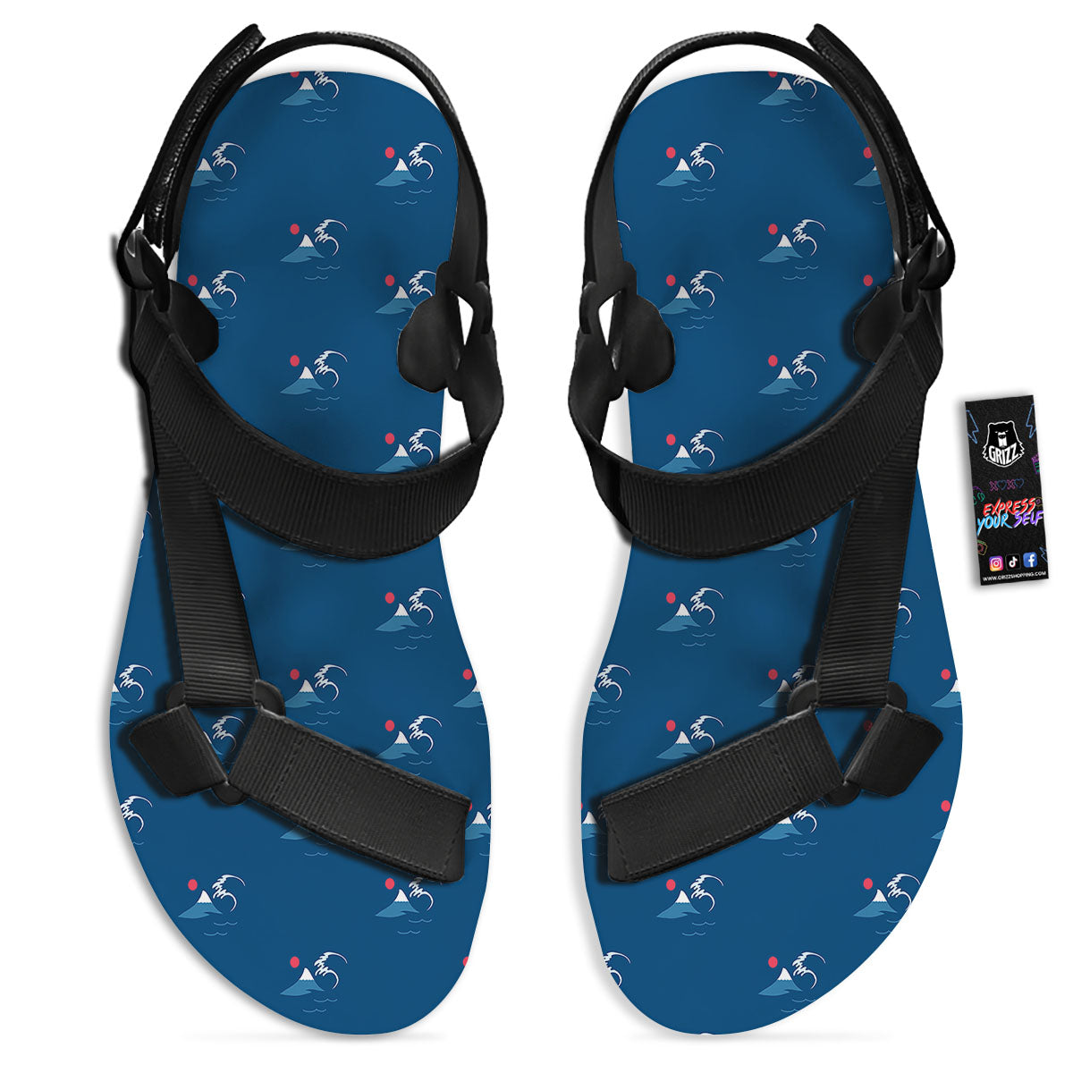 Sunset Japanese Print Pattern Black Open Toe Sandals-grizzshop