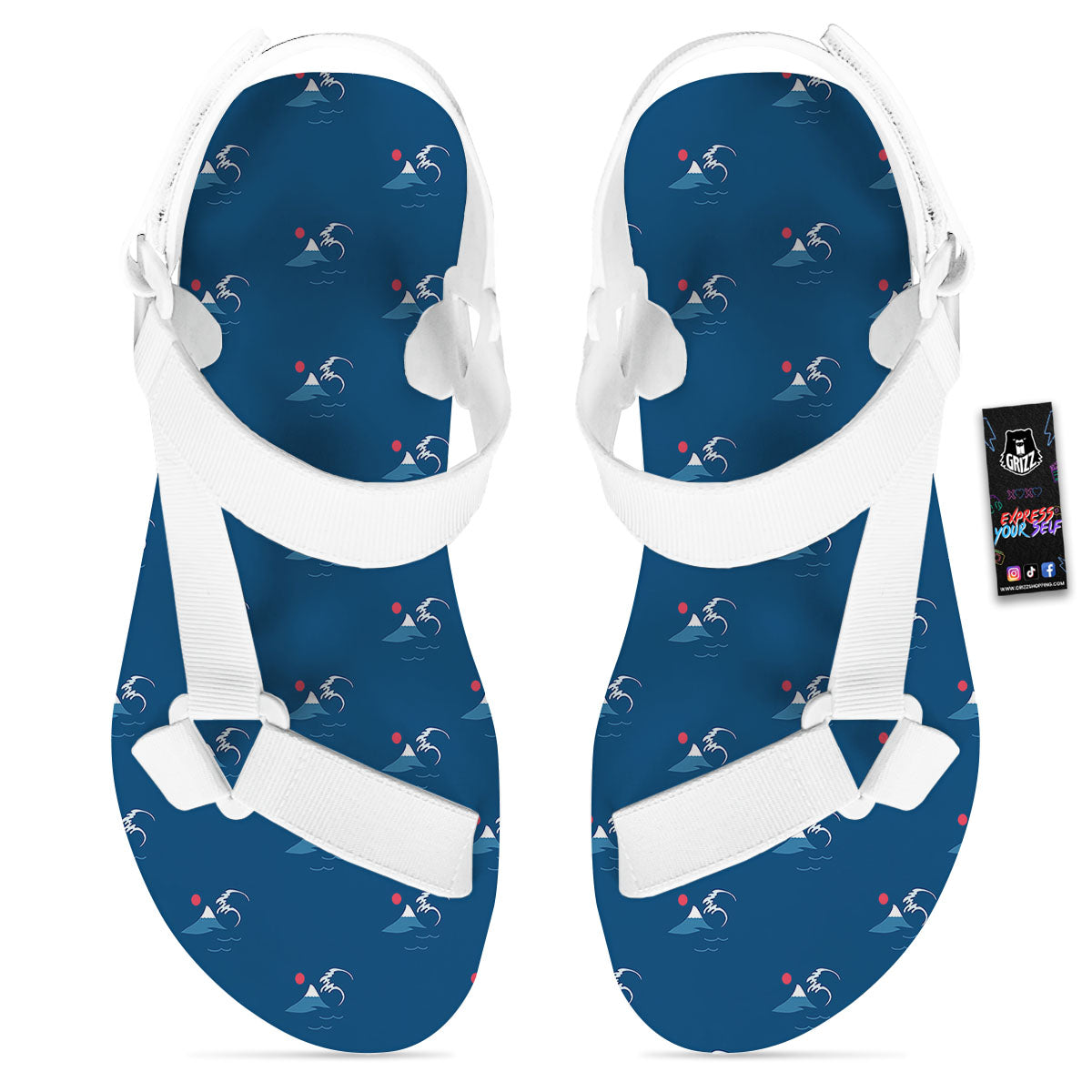 Sunset Japanese Print Pattern White Open Toe Sandals-grizzshop