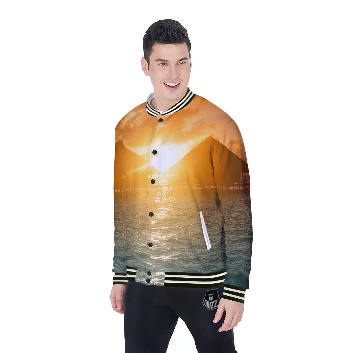 Sunset Maldives Print Baseball Jacket-grizzshop