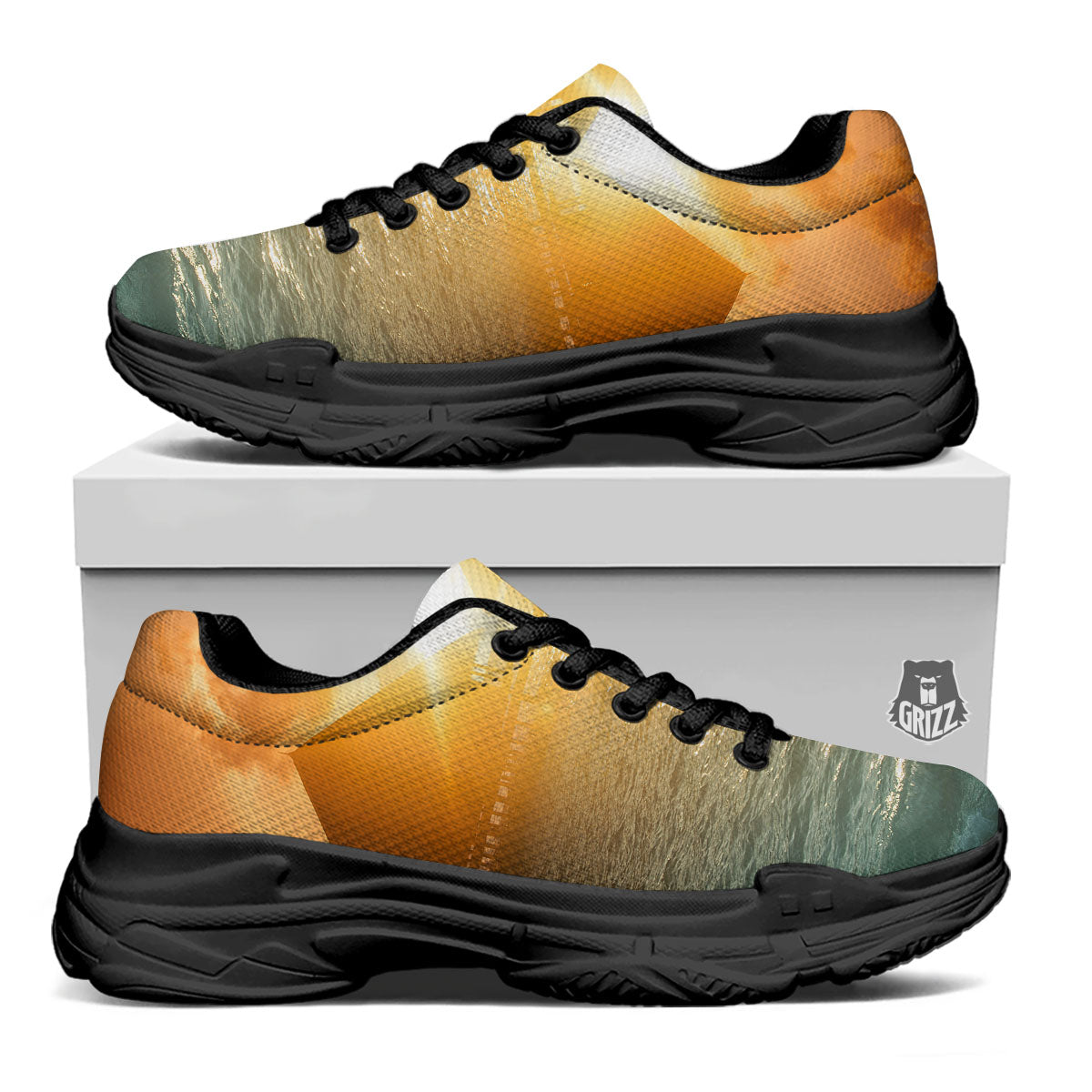 Sunset Maldives Print Black Chunky Shoes-grizzshop