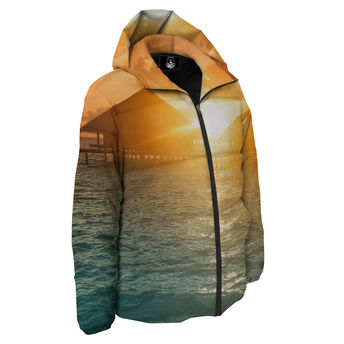 Sunset Maldives Print Down Jacket-grizzshop