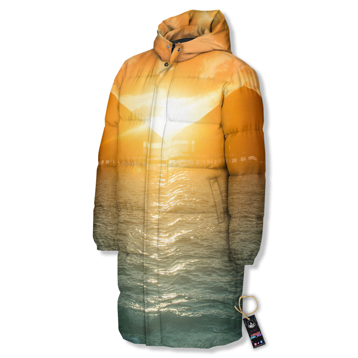 Sunset Maldives Print Long Down Jacket-grizzshop